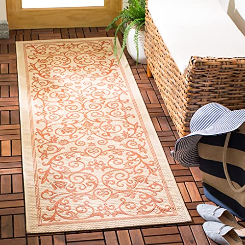SAFAVIEH Washable Rug Outdoor Courtyard Collection - 2'3" x 10' Runner, Natural & Terracotta, Non-Shedding & Easy Cleaning, Ideal for Patio, Entryway, Mudroom, Hallway, Kitchen (CY2098-3201)