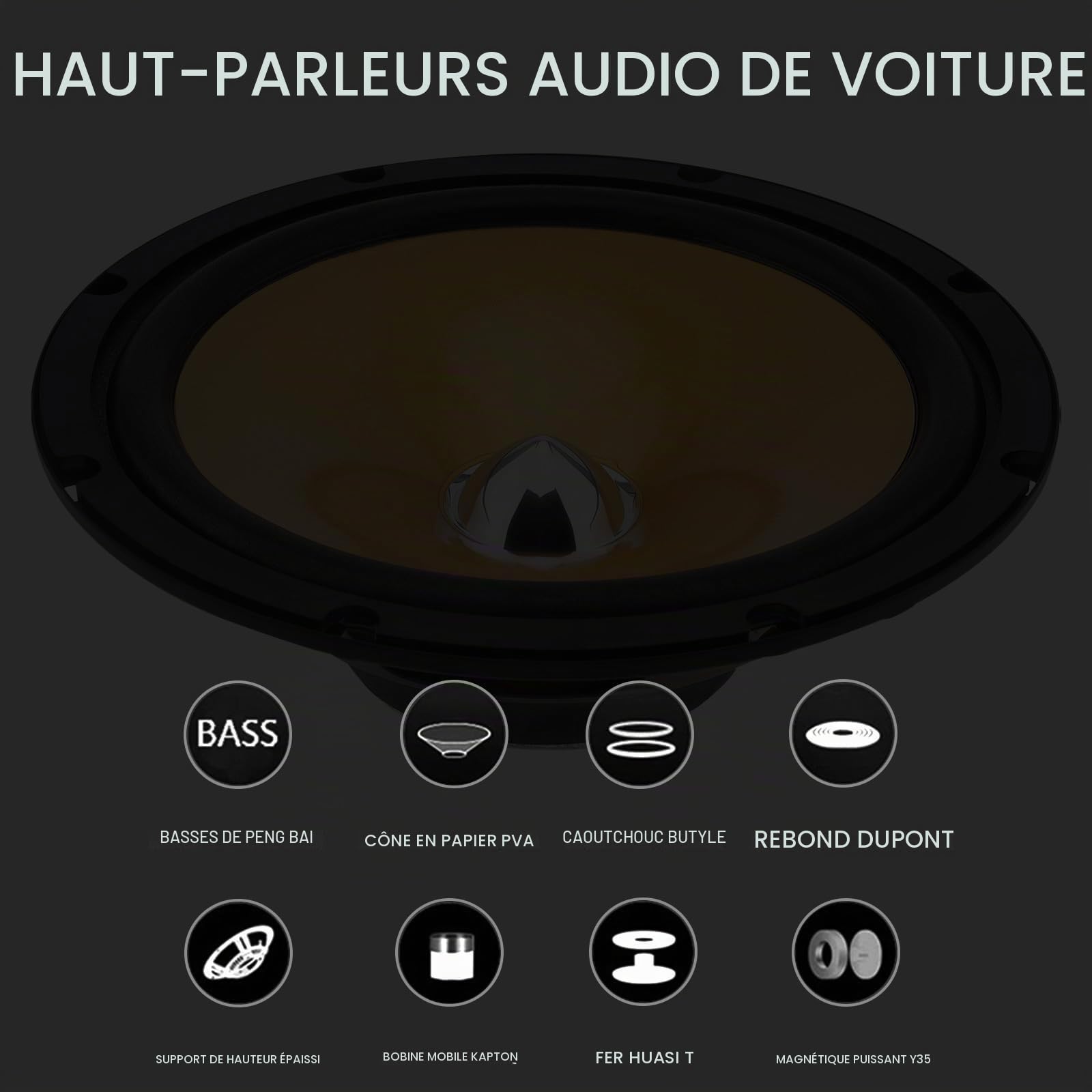 Lot de 2 Haut-parleurs Coaxiaux Stéréo HiFi pour Voiture, 6,5 Pouces, 280 W, 2 Voies, Gamme Complète, avec Couvercle