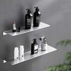 ZJHFFFG Shower Caddy Bathroom Shelf Floating Shelves 2Pcs Silver Kitchen Storage Shelf Aluminum Wall Hanging Bathroom Mirror Front