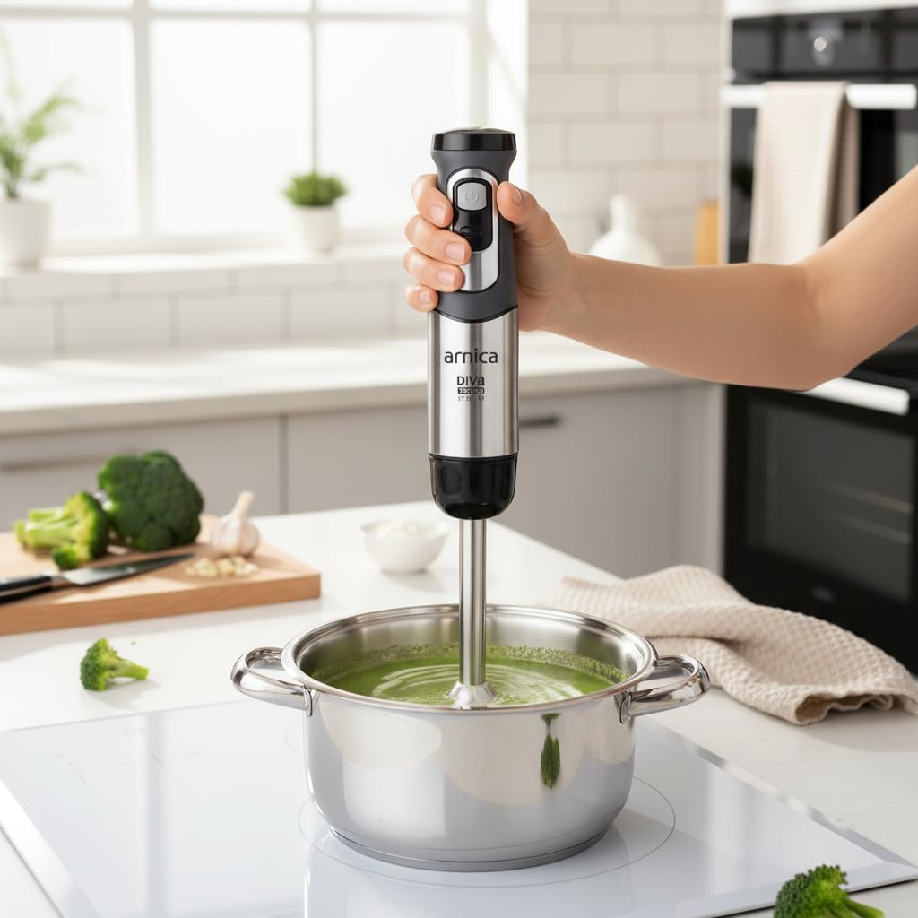 arnica Diva Trend Set Stabmixer - 1200W - Edelstahl Mixstab mit Zerkleinerer Schneebesen - Turbo Funktion – 1.2L Behälter - 600ml Messbecher