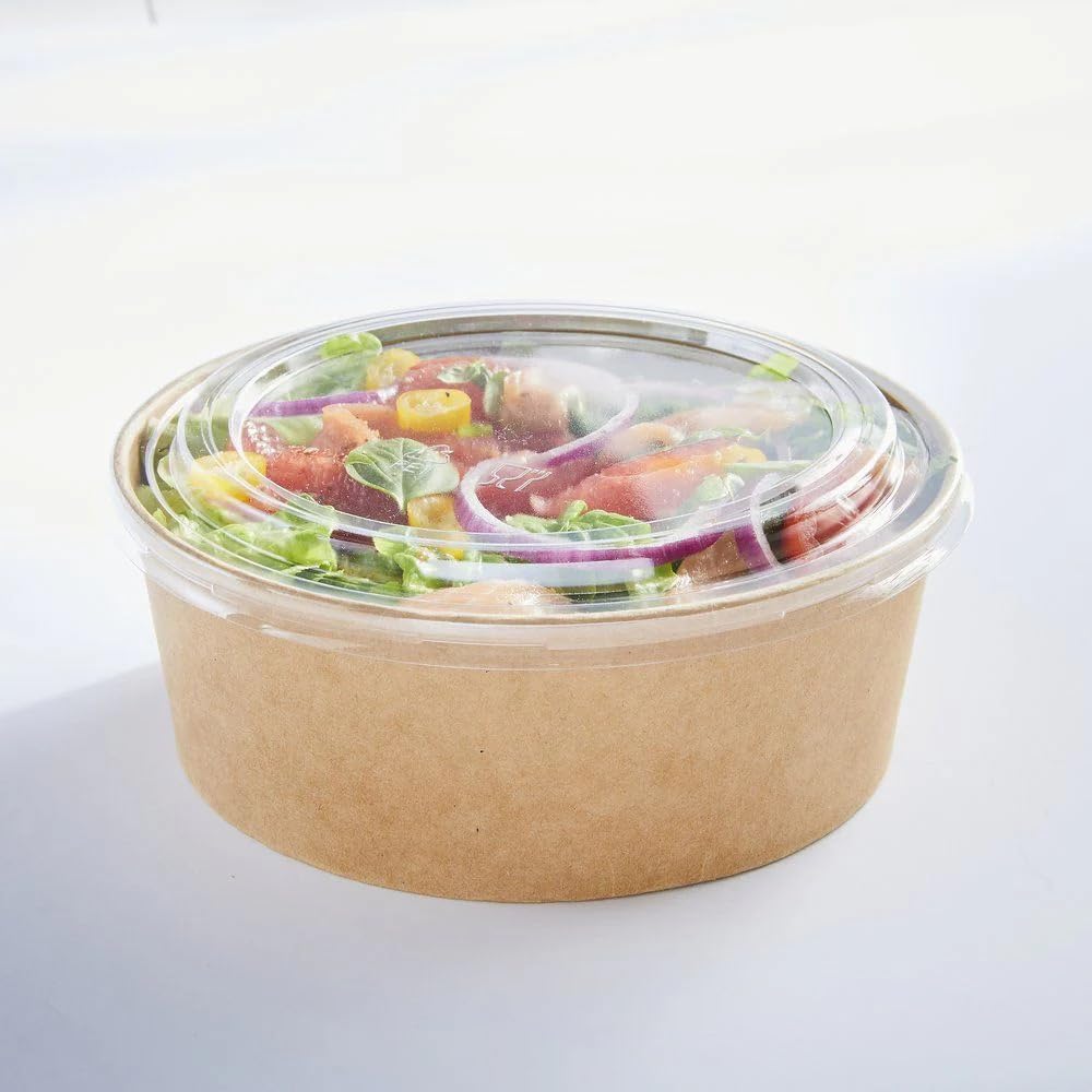 Envase Redondo de Kraft 500 ML 145 mm Ø + CON TAPA | Paquete de 6x50 Unidades (300 uds en Total) | 145 mm Ø | Biodegradable y Ecológico | Ideal para Alimentos para Llevar (500 ML 145 mm Ø + CON TAPA)