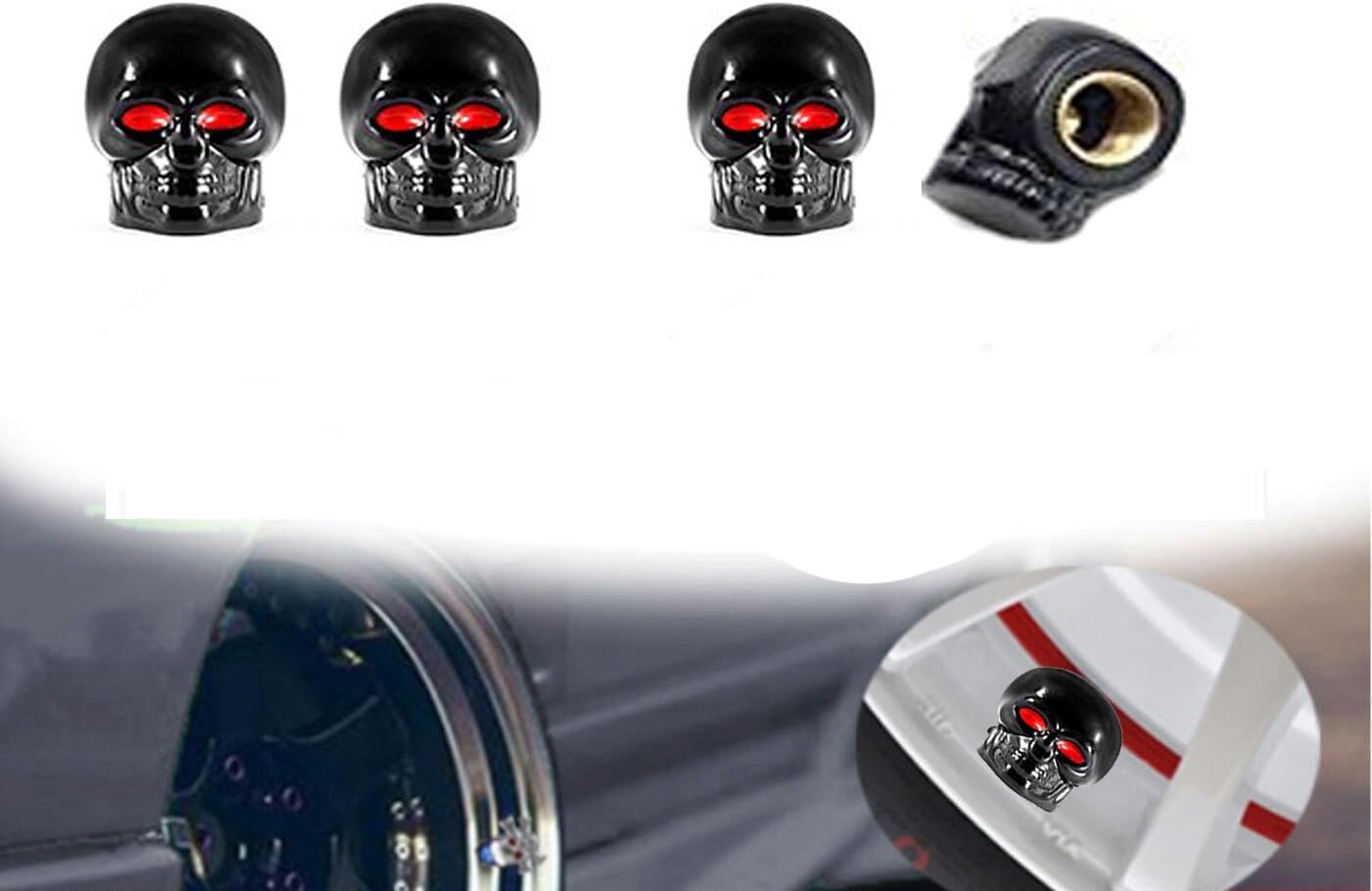 Black Alien Skull Car Wheel Tire Tyre Valve Dust Caps Covers Tire Set of 4 (Black Skull Alien)