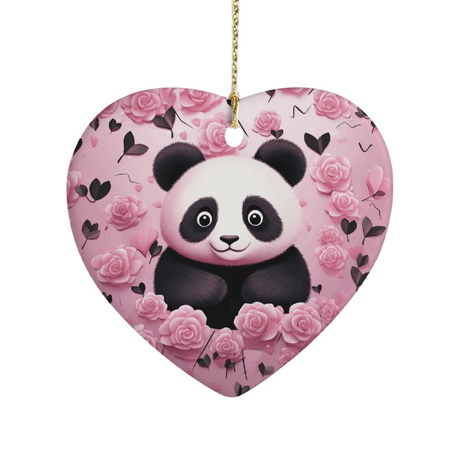 Fekiloot Style Pink Panda Pattern Ceramic Ornament Home Decor Keepsake