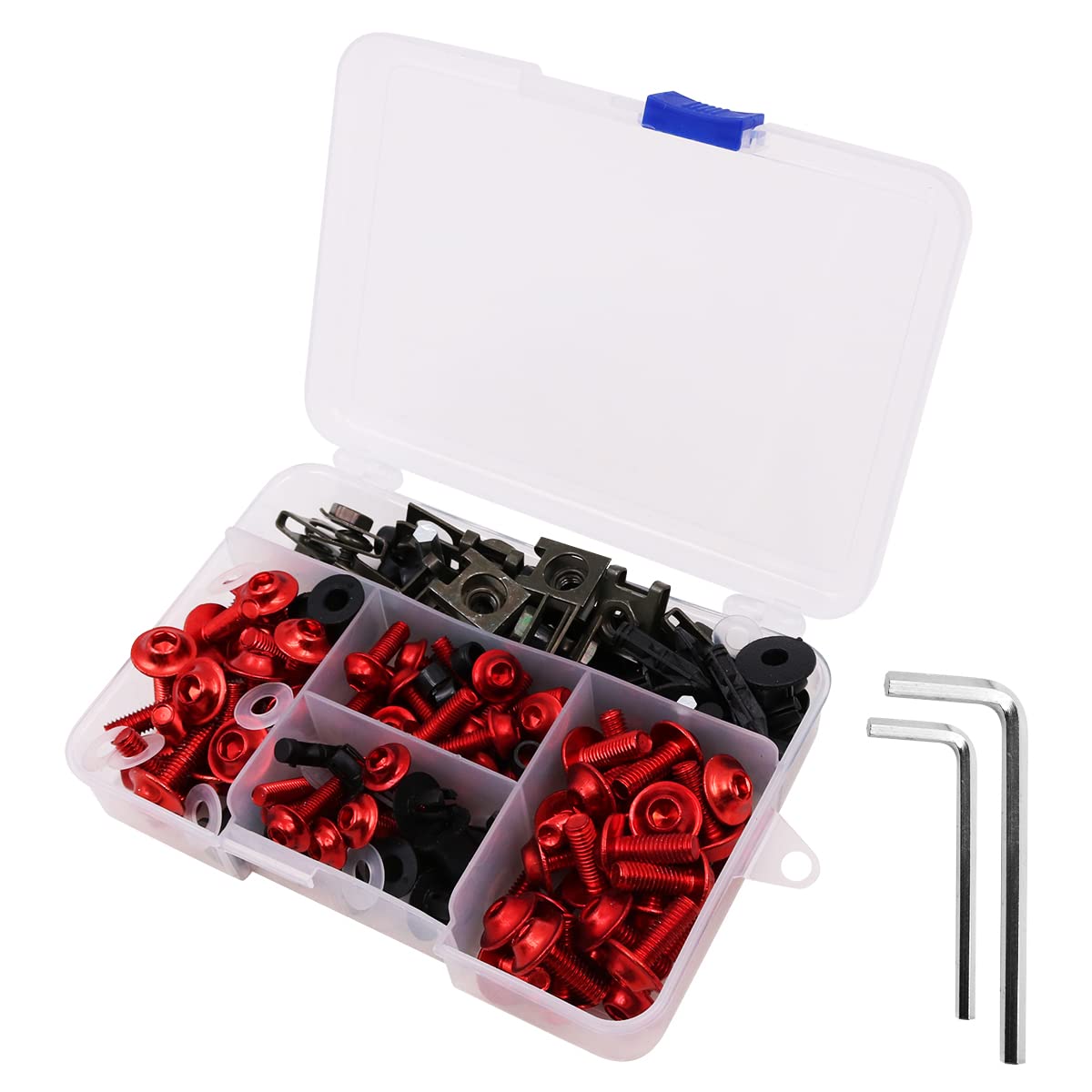 Muiltvoe Universal 177Pcs Motorcycle Fairing Bolts & Nuts Kit Bodywork Screws,Motorcycle Screws Cowls Set - Red