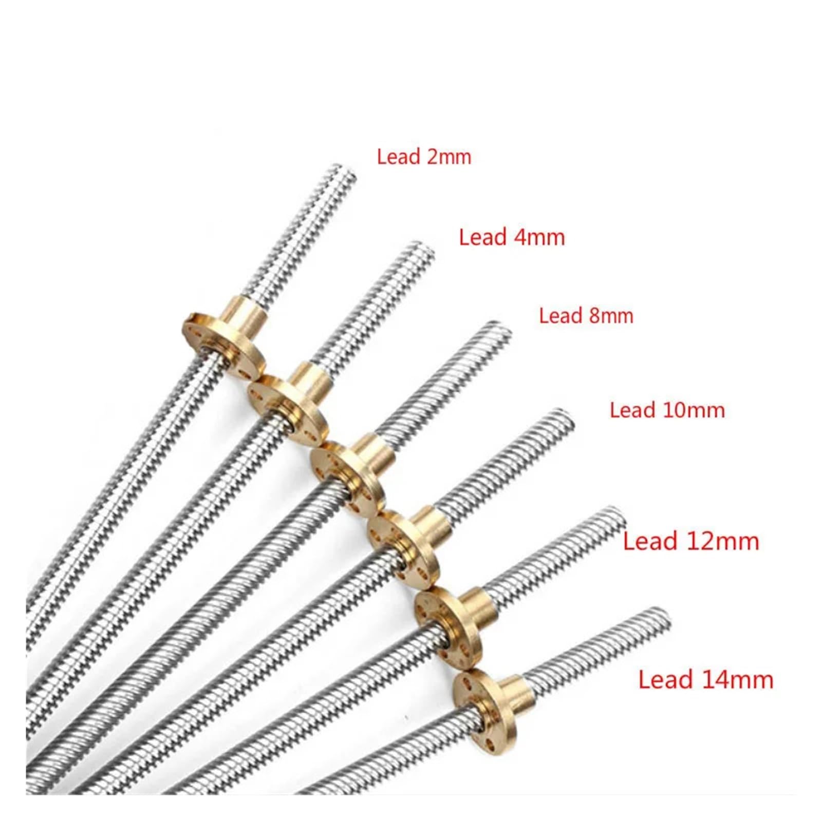 Metal Ball Screw nut T10 Lead Screw Pitch 2mm Thread Screw Lead 14mm with Brass Nut Length 100~1200mm(850mm)