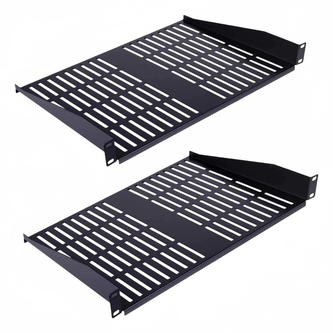2PCS 1U Server Rack Shelf, Suitable for 19" Network Equipment Racks and Cabinets, Ventilated Cantilever Tray, Depth of 10 inches, Well-Ventilated (10")