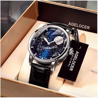 Agelocer Men's Genuine Diamond Top Brand Blue Automatic Moon Phase Mechanical Watch (VP:6404F2)