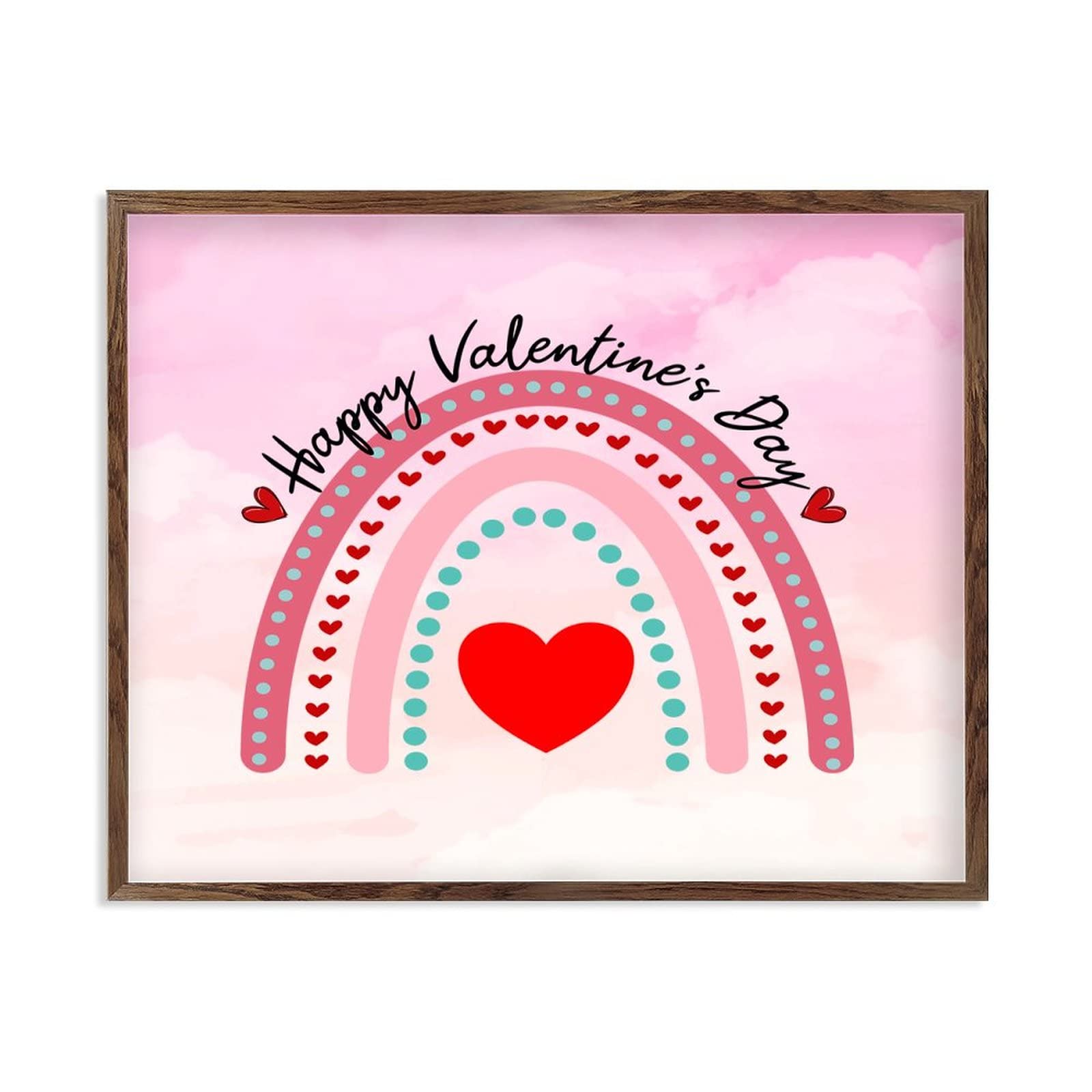 Panneau en bois encadré de 40,6 cm avec plaque rustique Happy Valentine's Day
