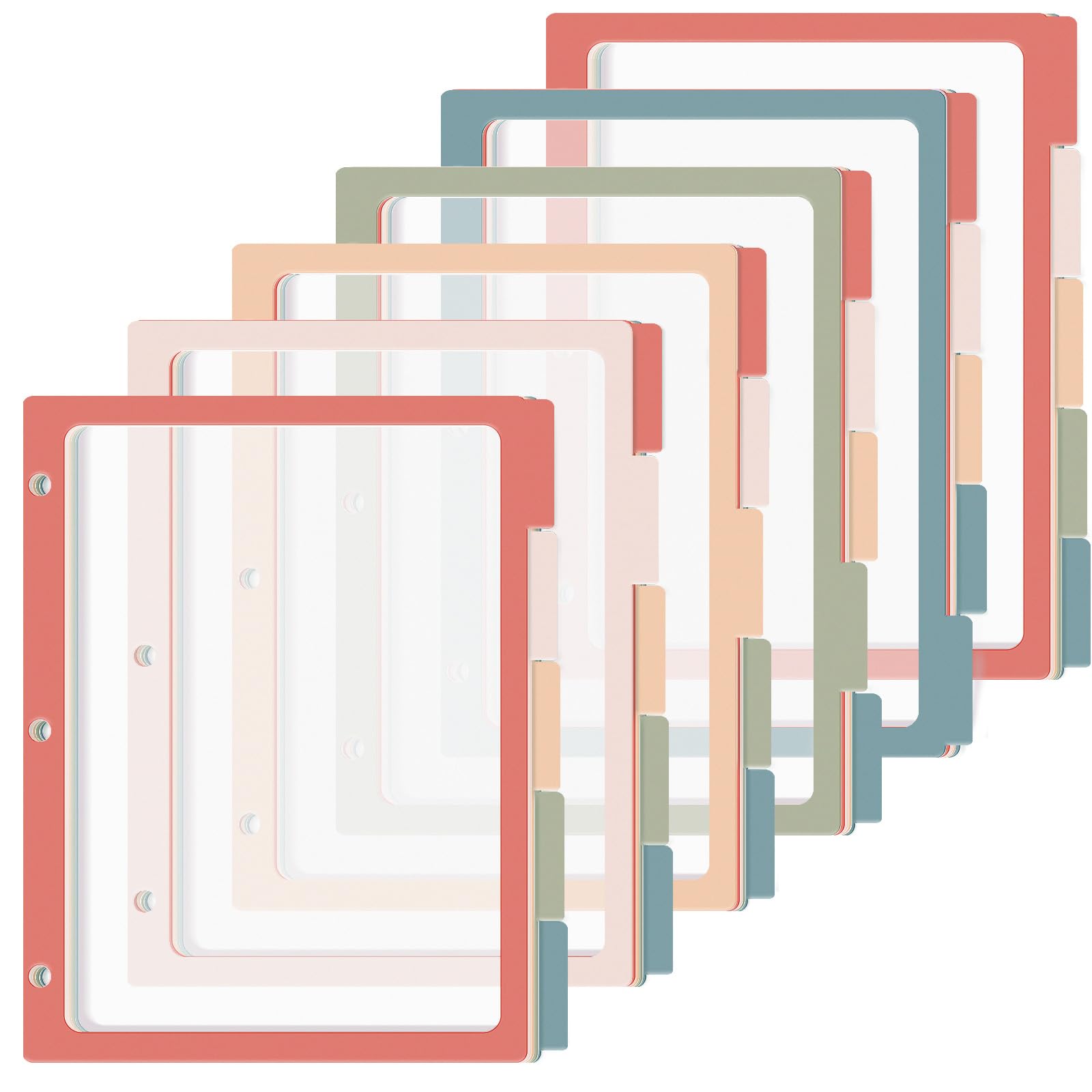 30PCS/6 Set 3 Ring Binder Dividers with Tabs 5 Color Page Dividers for 3 Ring Binder with Tabs 11.5×8.5inch Clear Folder Divider 3 Ring File