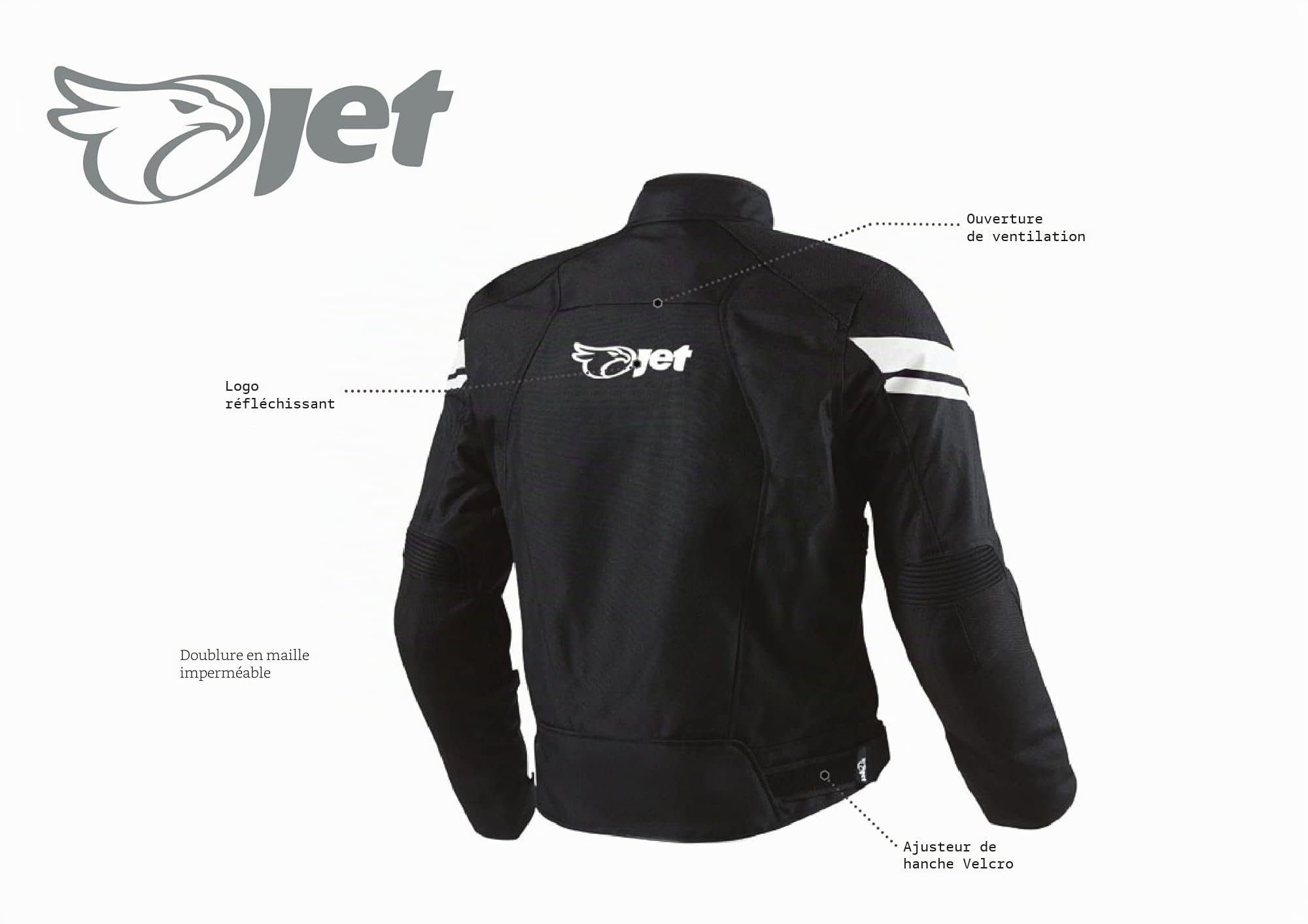 JET Blouson moto imperméable avec armure veste moto multi fonctionnel textile (Noir, L (EU 50-52))