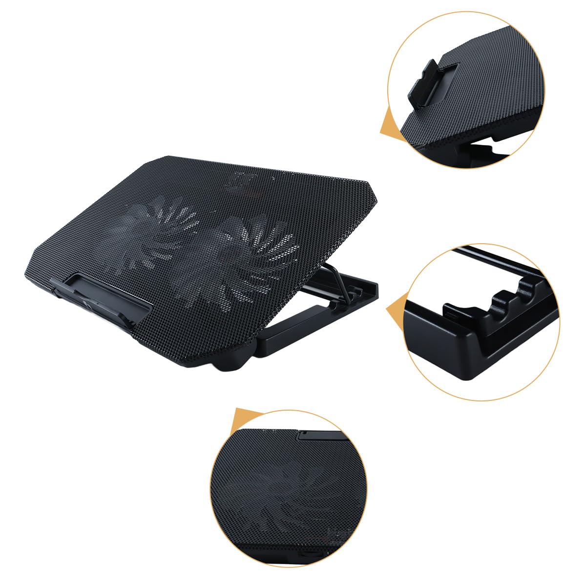 Base Refrigeradora Para Portátiles De 12 a 17 Pulgadas Con Soporte Ajustable En 4 Alturas, 2 Ventiladores Silenciosos, 2 Puertos USB Y Enfriamiento Rápido.