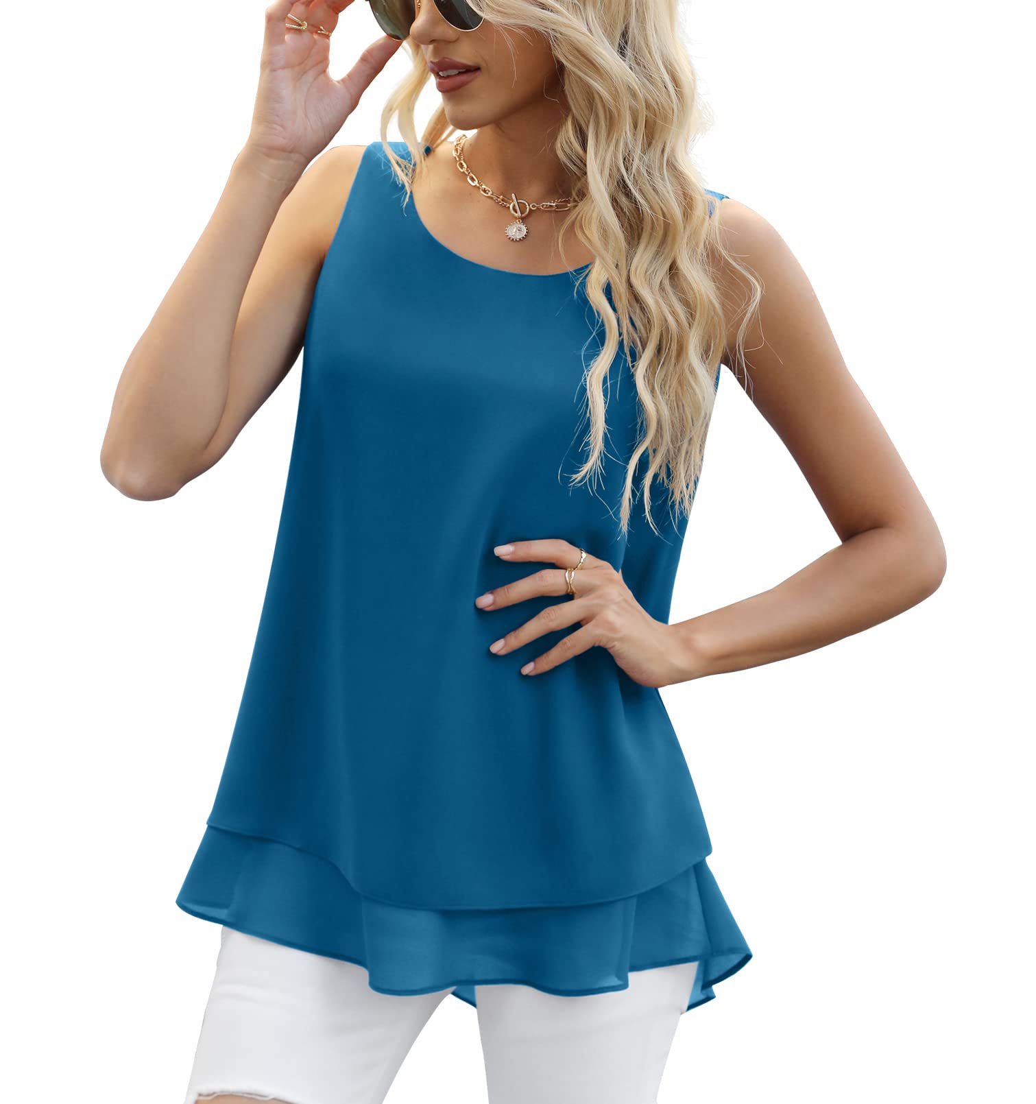 Yommay Chalecos de verano para mujer, blusas holgadas sin mangas, chaleco de gasa para mujer