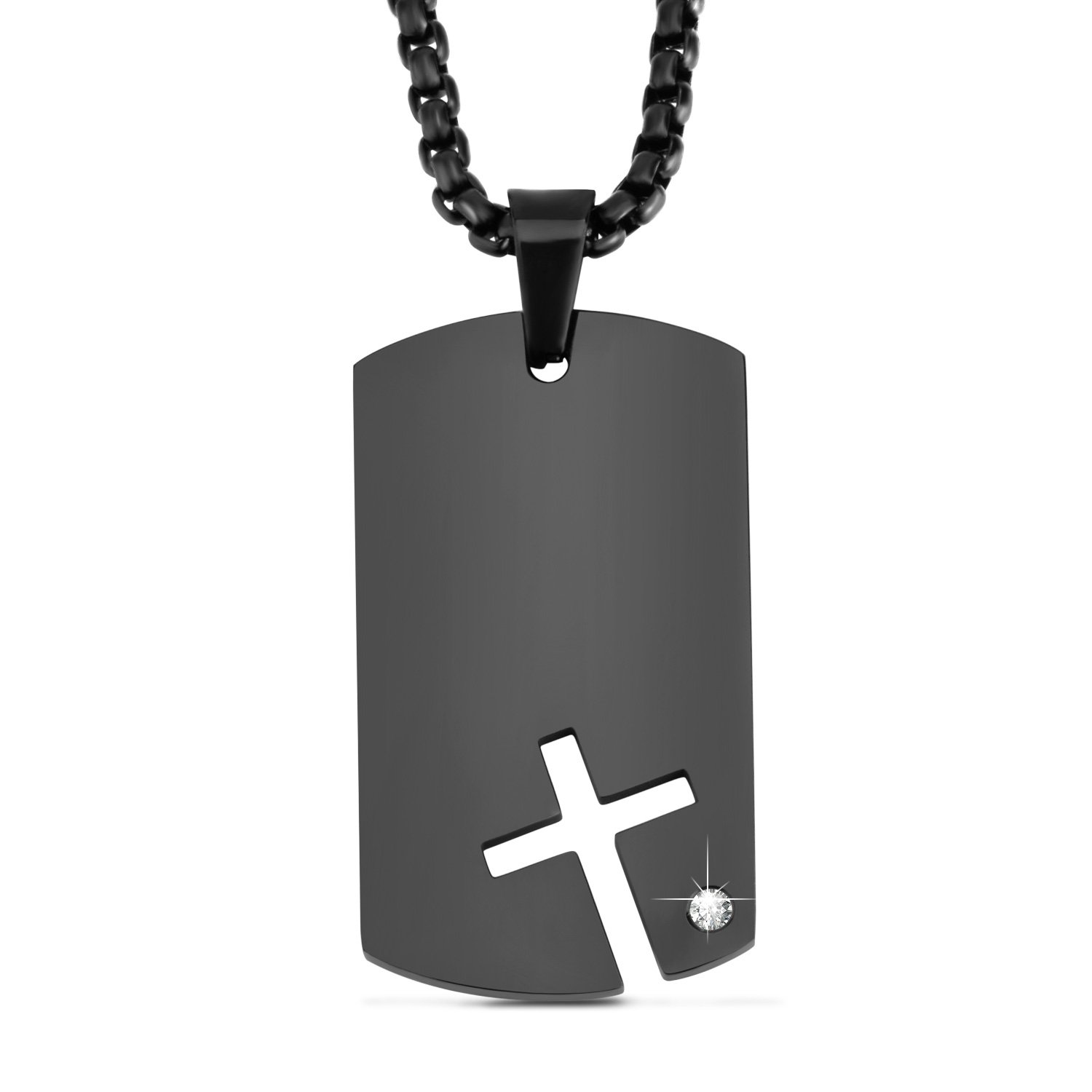 abooxiu Mens Womens Military Dog Tag Pendant Necklace with Cubic Zirconia Stone Stainless Steel Necklace