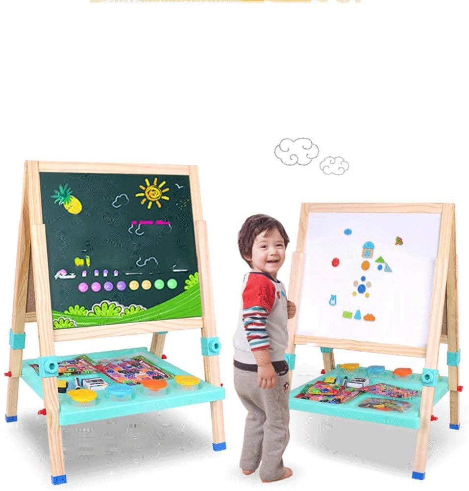 Wooden Art Easel for Kids, Childrens with Painting Chalkboard, Drawing and Blackboard for Boys and Girls