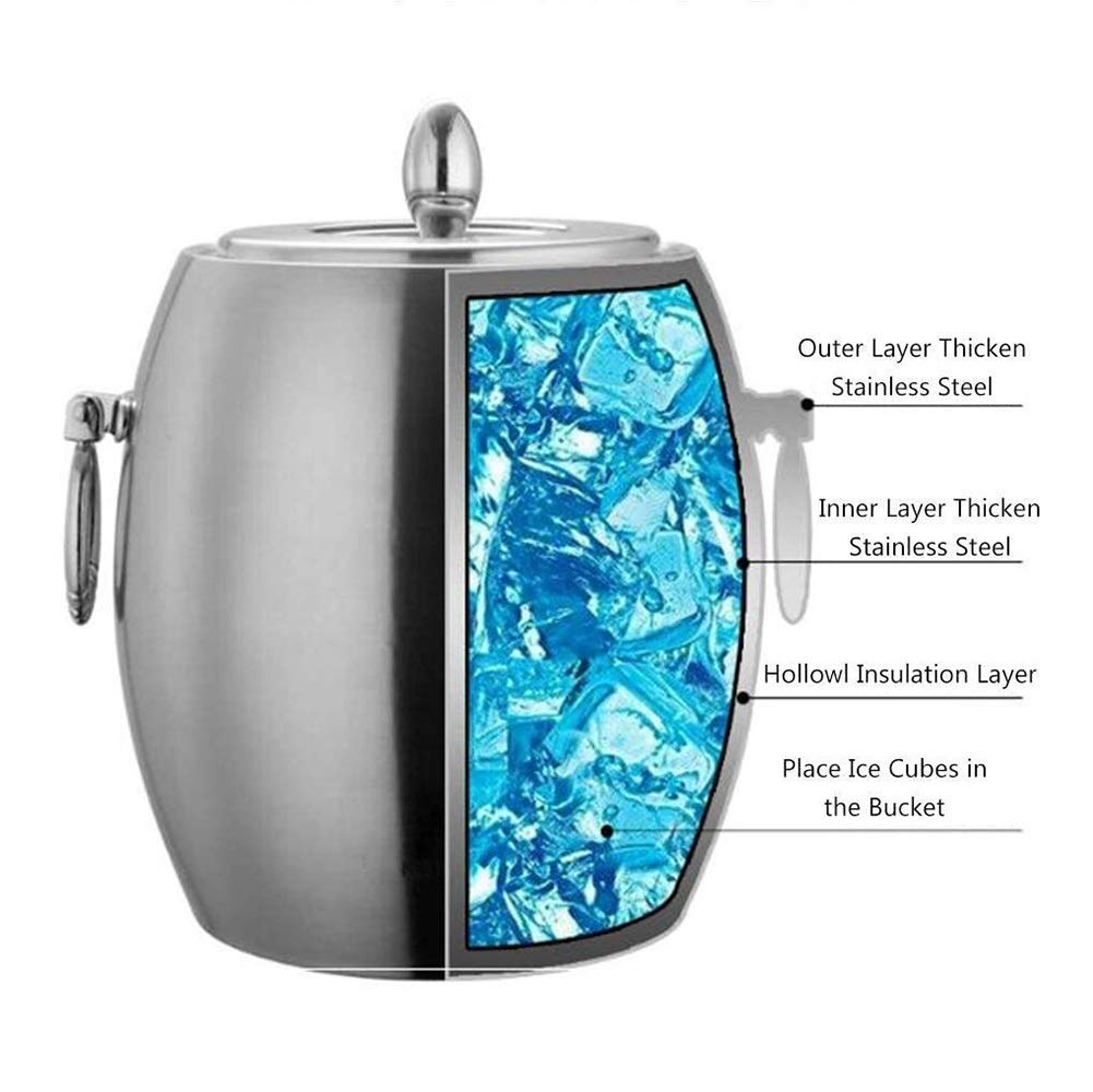 Cubo de hielo de acero inoxidable con aislamiento de doble pared, enfriador de vino de acero inoxidable con aislamiento, cubo de hielo con tapa, pinzas para hielo, filtro, cubo de vino portátil p