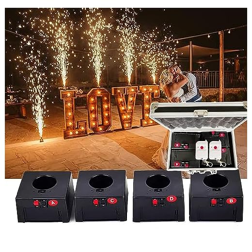 Mini MáQuina De Fuegos Artificiales FríOs De Fuente (Receptor De 4/6/8/12 Piezas),Sistema PirotéCnico De Bengalas De Boda Con Control Remoto InaláMbrico, Con Estuche,4pcs