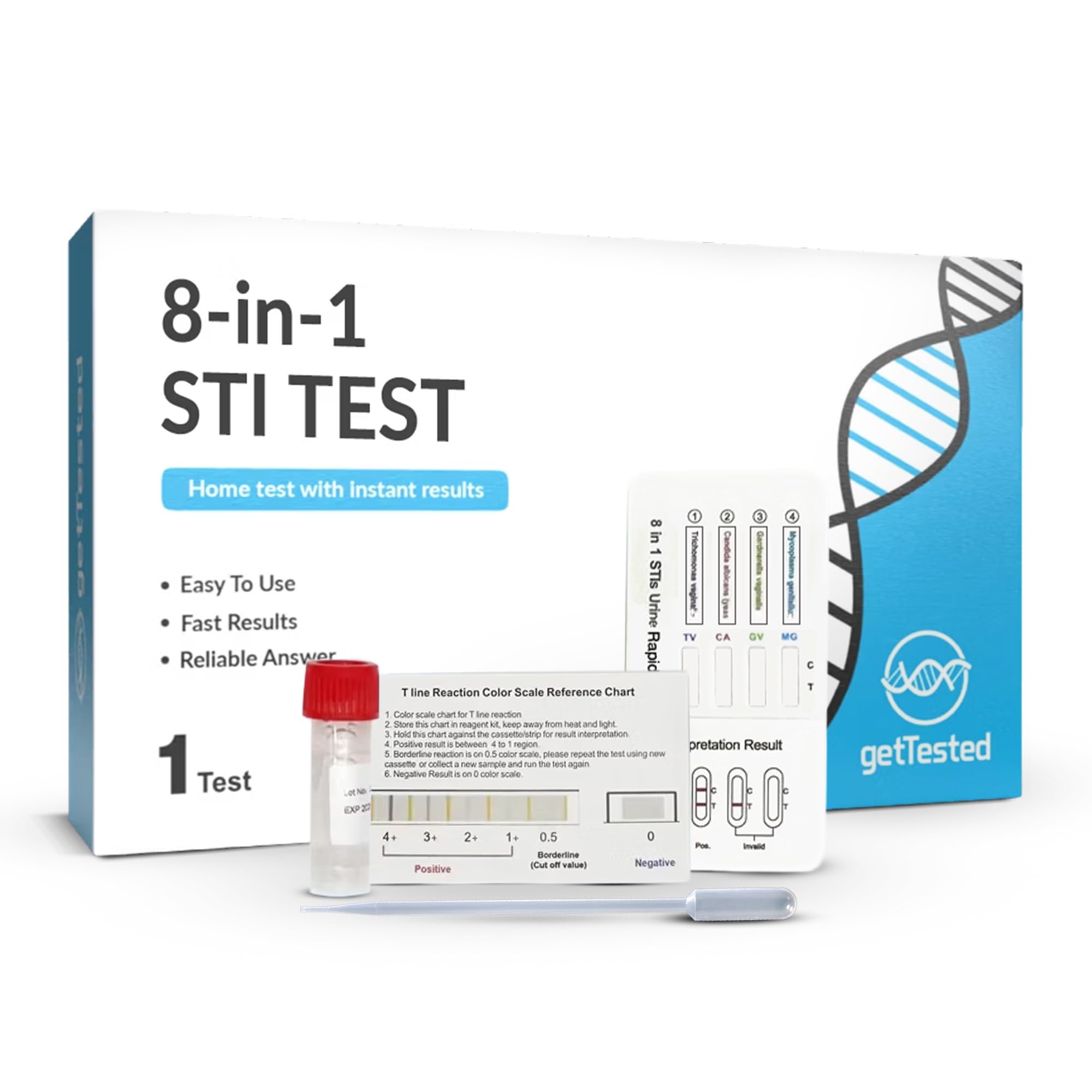 GetTested 8‑in‑1 STI Test Kit – at‑Home STD Screening for Chlamydia, Gonorrhoea, Mycoplasma, Ureaplasma, Candida, Trichomonas & Gardnerella – Private Results in 15 Minutes