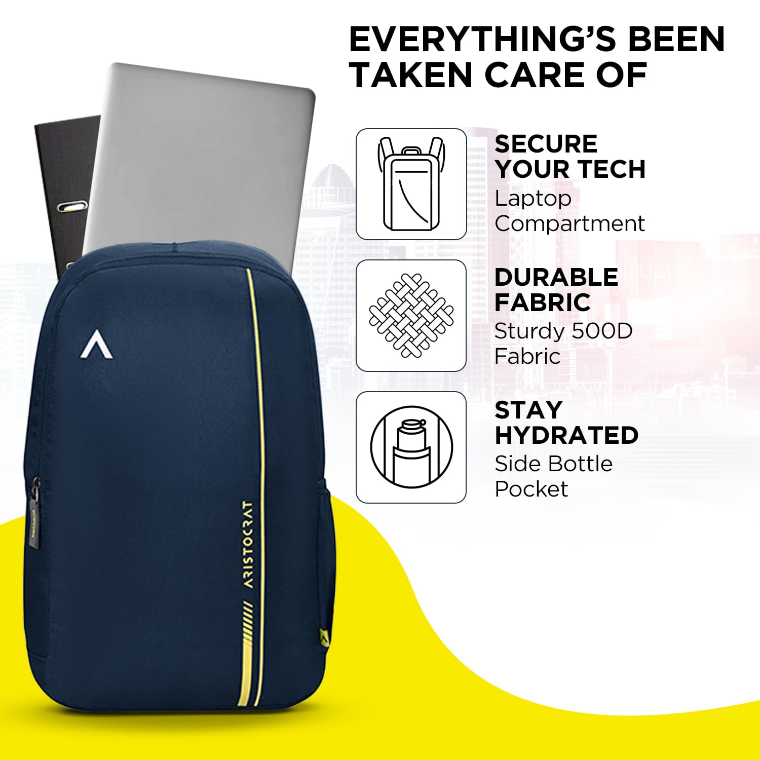 Aristocrat Nova 15L Laptop Backpack for Men & Women with Bottle Pocket | Padded Shoulder Straps, Multi Compartments | Travel & College Bag | Dark Blue 2