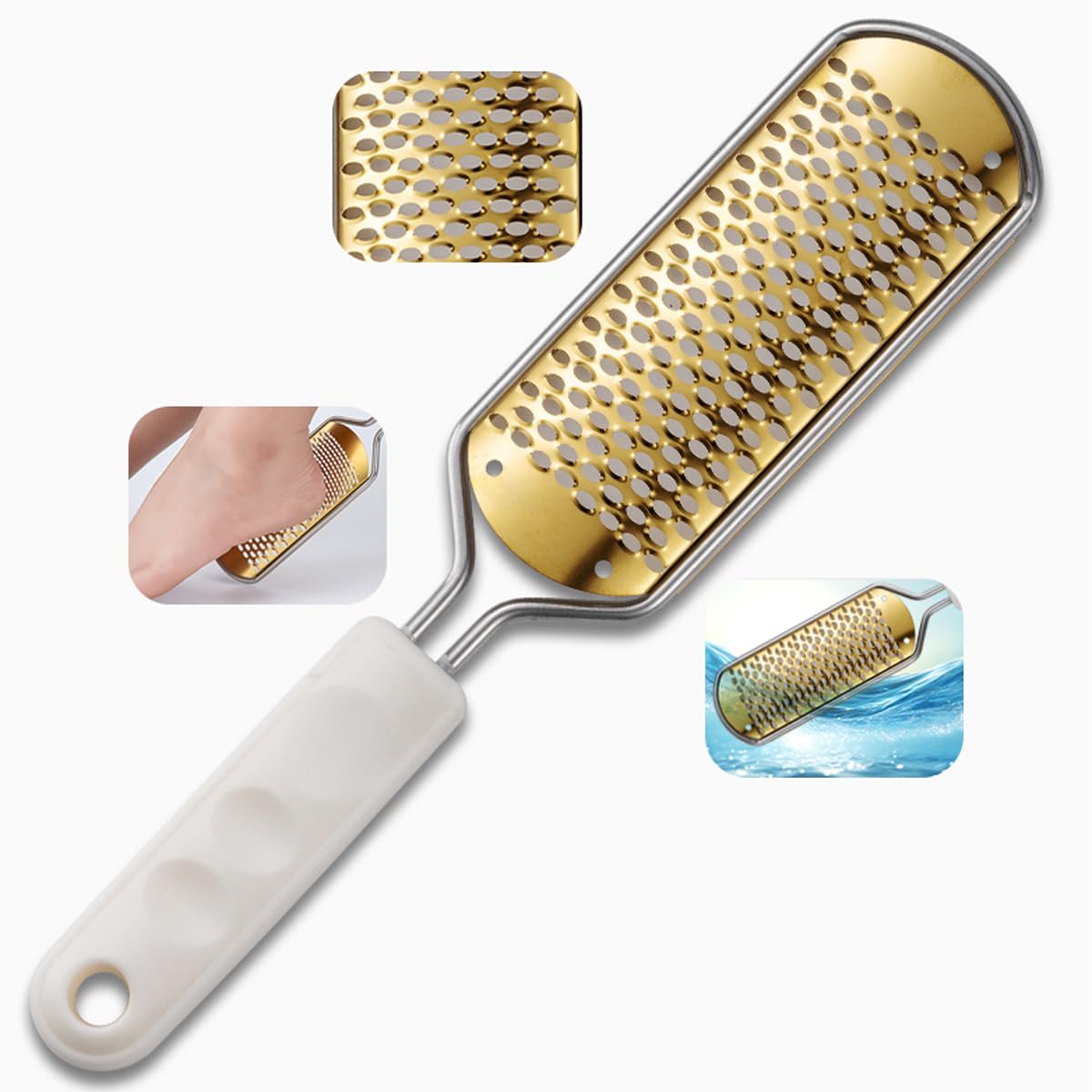 White Foot File Callus Remover, Foot File for Feet – Professional Pedicure Tool for Dead Skin Removal & Cracked Heels – Ultimate Stainless Steel Foot