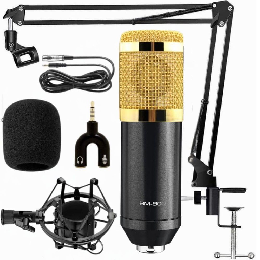 TECHBLAZE BM800 Recording Microphone Setup with Table Clamp Stand Shock Mount XLR Cable and Audio Splitter Full Recording Equipment Kit (Microphone+ Stand)-image-27