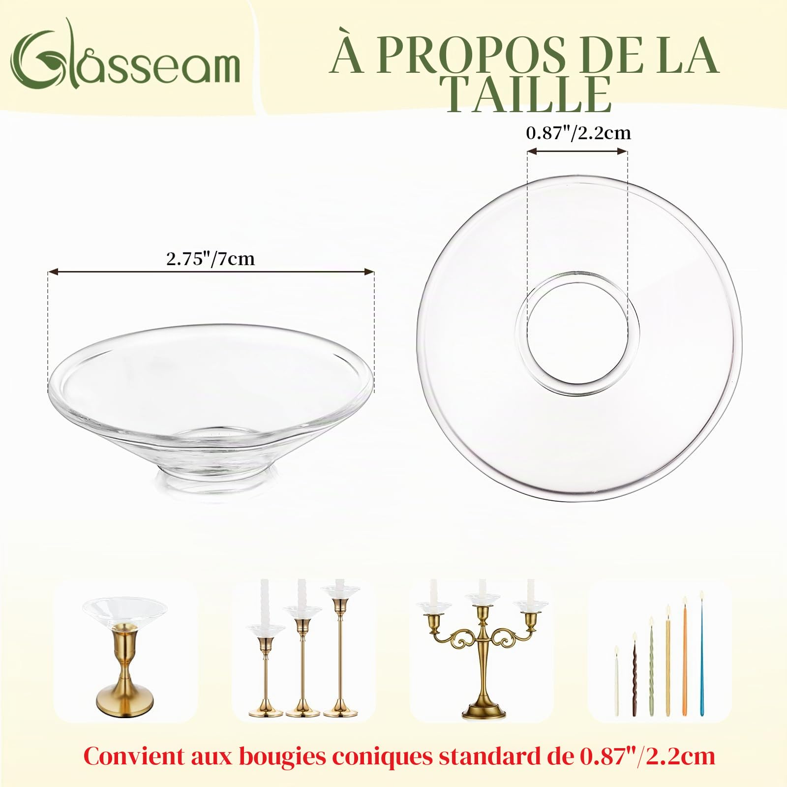 Glasseam Bougeoirs à Anneaux Transparents, Bougeoir à Bougie en Verre Bobeche Set De 24, Protecteur De Bougie Rond pour Bougeoirs De NoëL, Bougeoir à Bougie Bobeches pour Centre De Table De Mariage