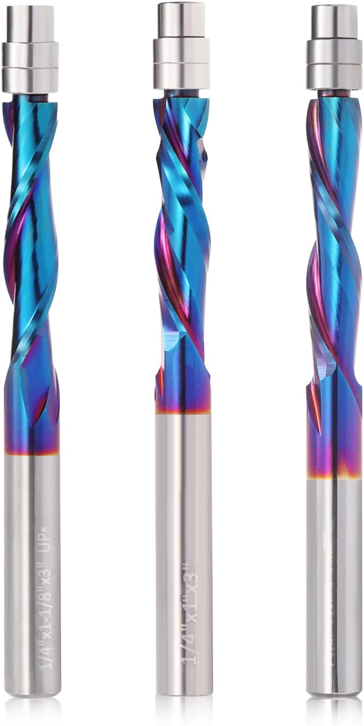 Trvoxviq 3PCS Spiral Flush Trim Router Bit Set,1/4 Inch Shank, with Nano Coat...