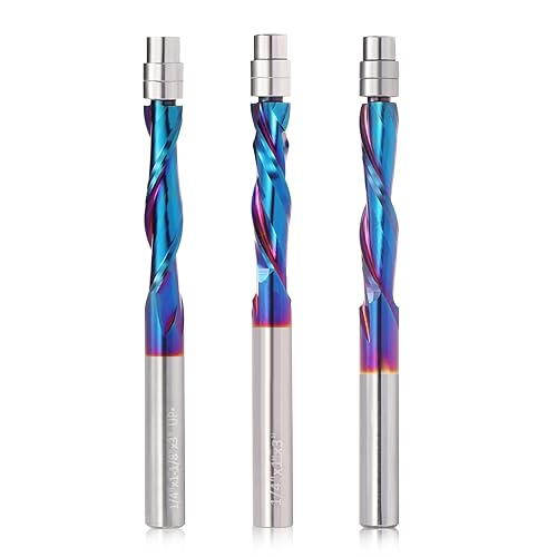 Trvoxviq Juego de 3 brocas de enrutador en espiral con vástago de 14 de pulgada con nano revestimiento, 1 compresión hacia arriba y hacia abajo, 1 Trvoxviq Juego de 3 brocas de enrutador en espiral con vástago de 14 de pulgada con nano revestimiento, 1 compresión hacia arriba y hacia abajo, 1