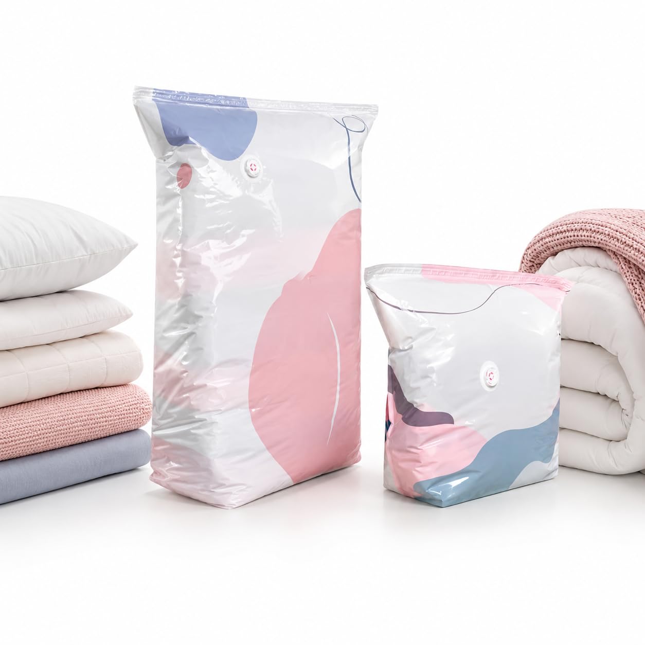 No-Pump 3D Vacuum Storage Bags Set – Press & Seal Space Saver Compression Bags for Clothes, Duvets & Bedding, Reusable Travel Packing Organiser (2 Sizes) (L*M)