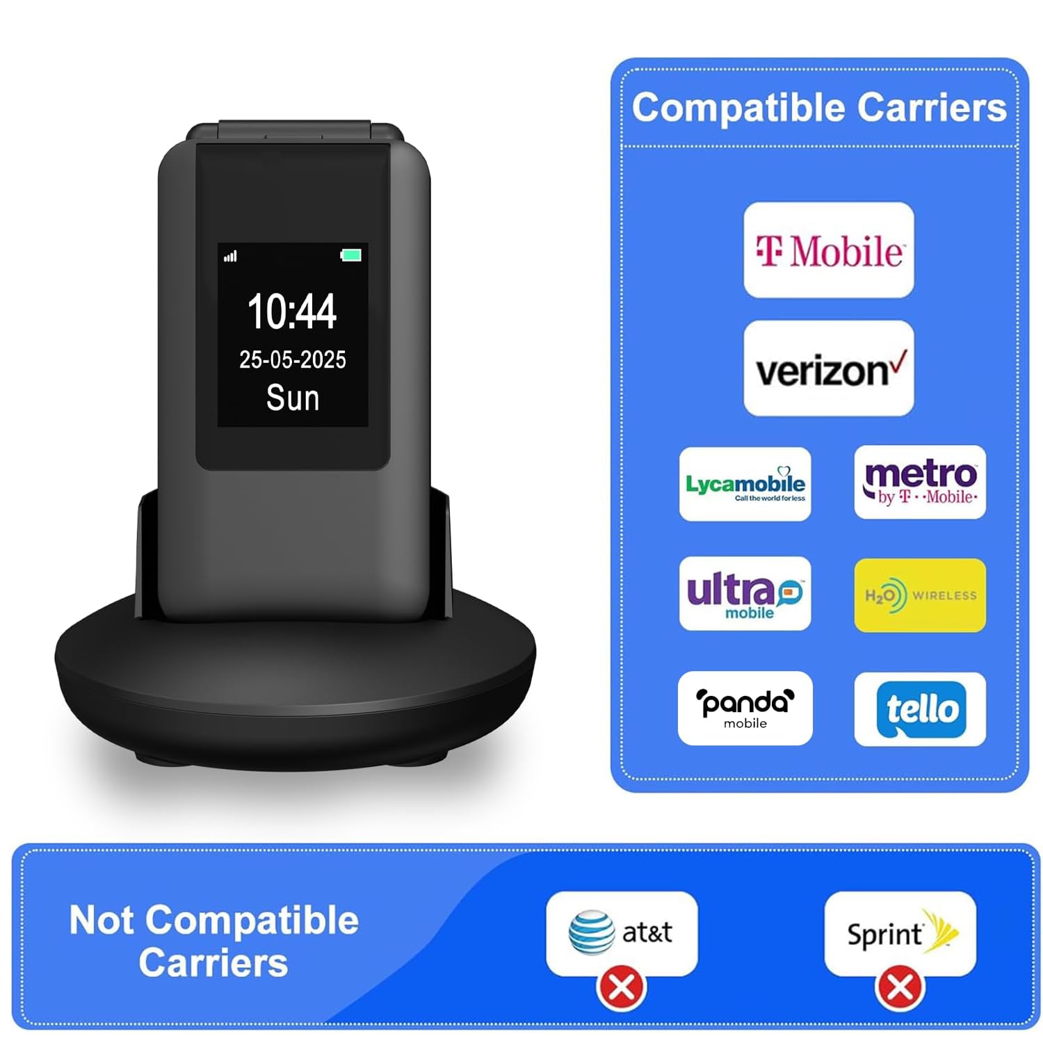 SilisoundTek 4G Flip Phone Unlocked, 2.8+1.5" Dual Screen Flip Phones for Seniors, SOS Button丨Speed Dial丨Large Fonts丨Charging Dock丨1400mAh Battery — view 3