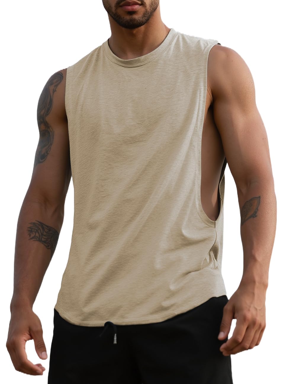 QOSOQ Mens Gym Sleeveless Tank Top Workout Muscle Shirt Cut Open Quick Dry Bodybuilding Vest 1/3 Pack