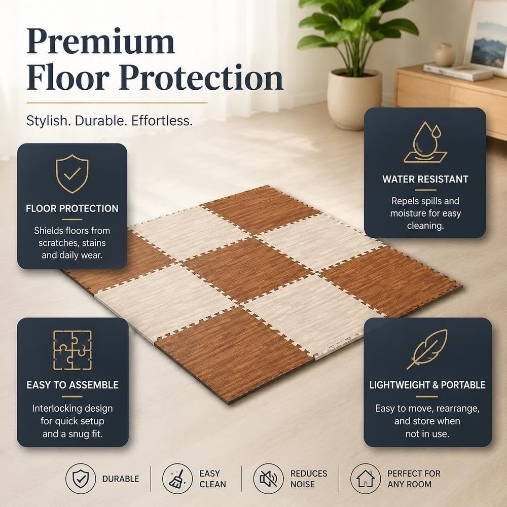 Tapis de Puzzle de Verrouillage de Carreaux de Sol en Mousse 11,8" x 11,8"