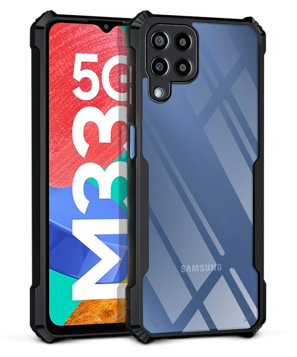 WOW IMAGINE Shock Proof Clear Back Cover Case Mobile Cover for Samsung Galaxy M33 5G (Hard | Hybrid PC + TPU | Full Armour Device & Camera Protection | Black)