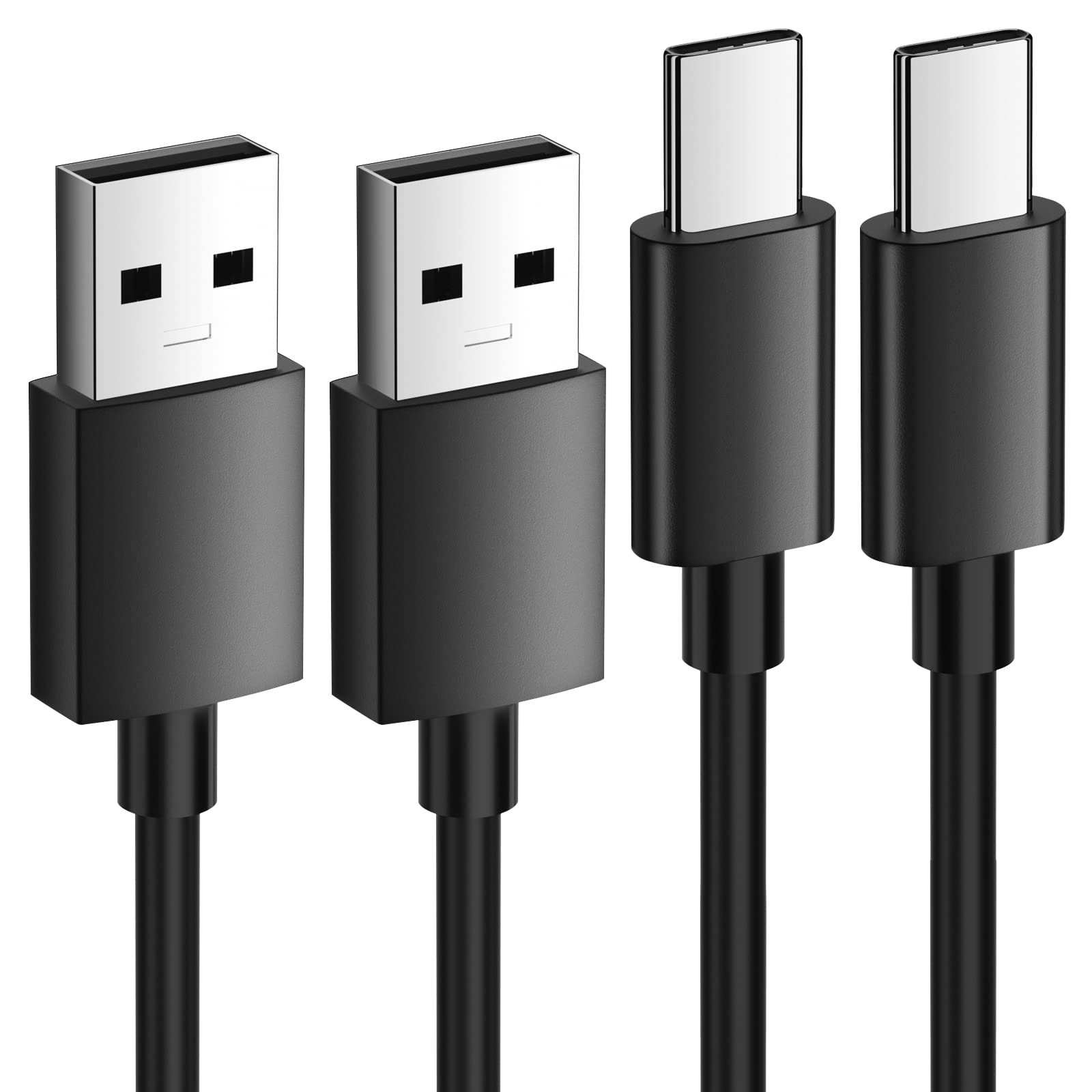 MACLE USB Type C ケーブル 2M2本 急速充電 データ転送 10mm長いタイプCプラグ 電源延長ケーブル 黒