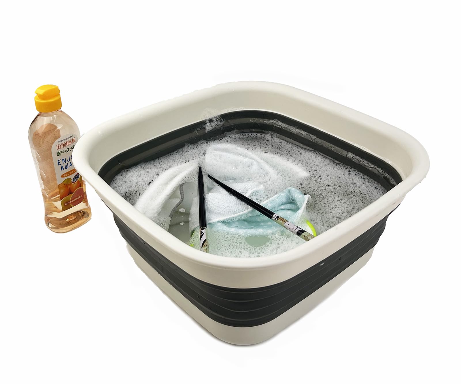 SAMMART Bassine à Laver Pliable 15L - Lavabo Portable Gain De Place Blanc/Gris