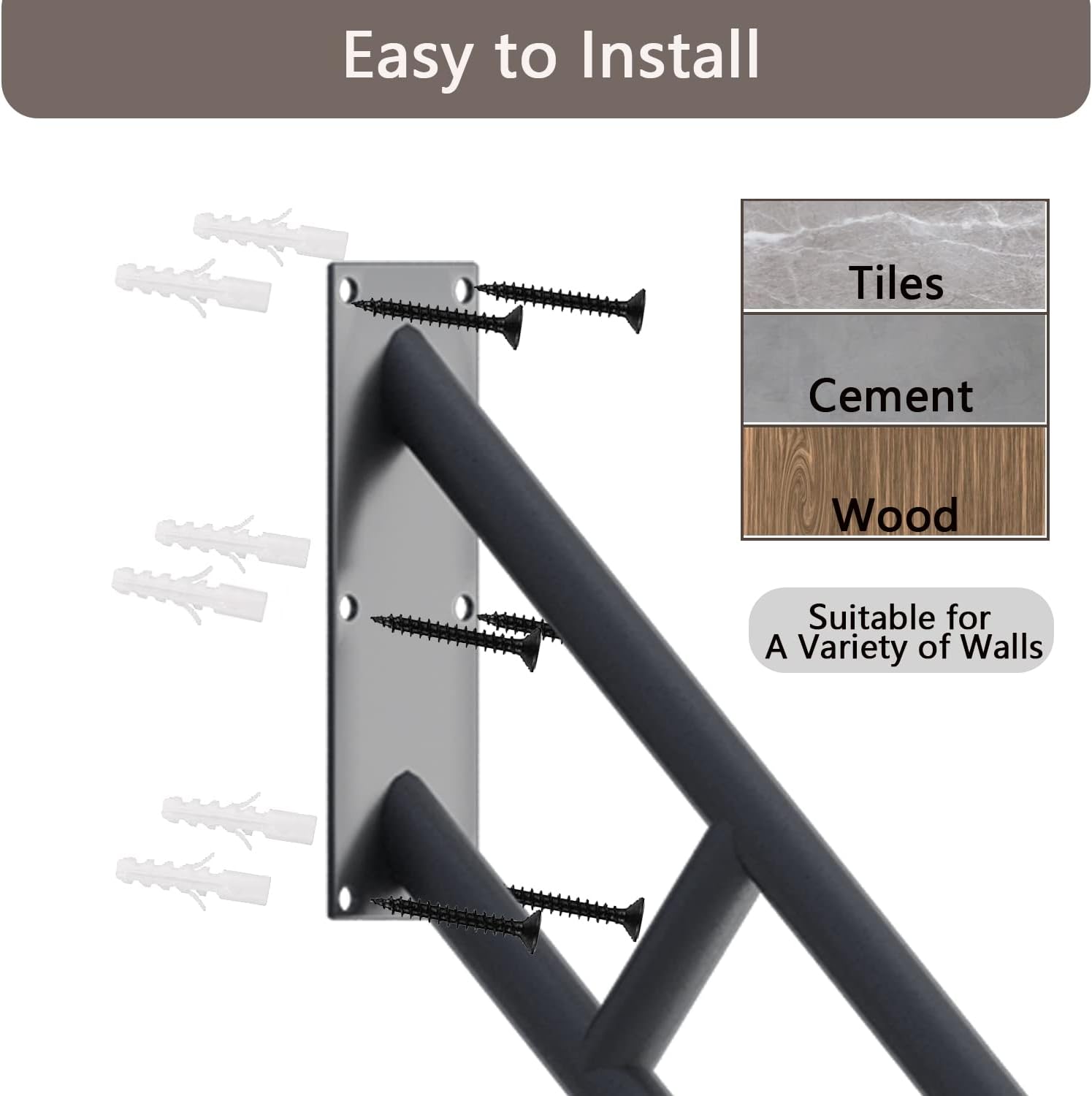 2 Pack Stair Handrails for 1-3 Steps, 26" Upgraded Porch Railing with Black Matte Finish, Wall Mounted Hand Railings for Stairs Outdoor and Indoor, Stair Railing Grab Bars for Garage,Porch,Garden