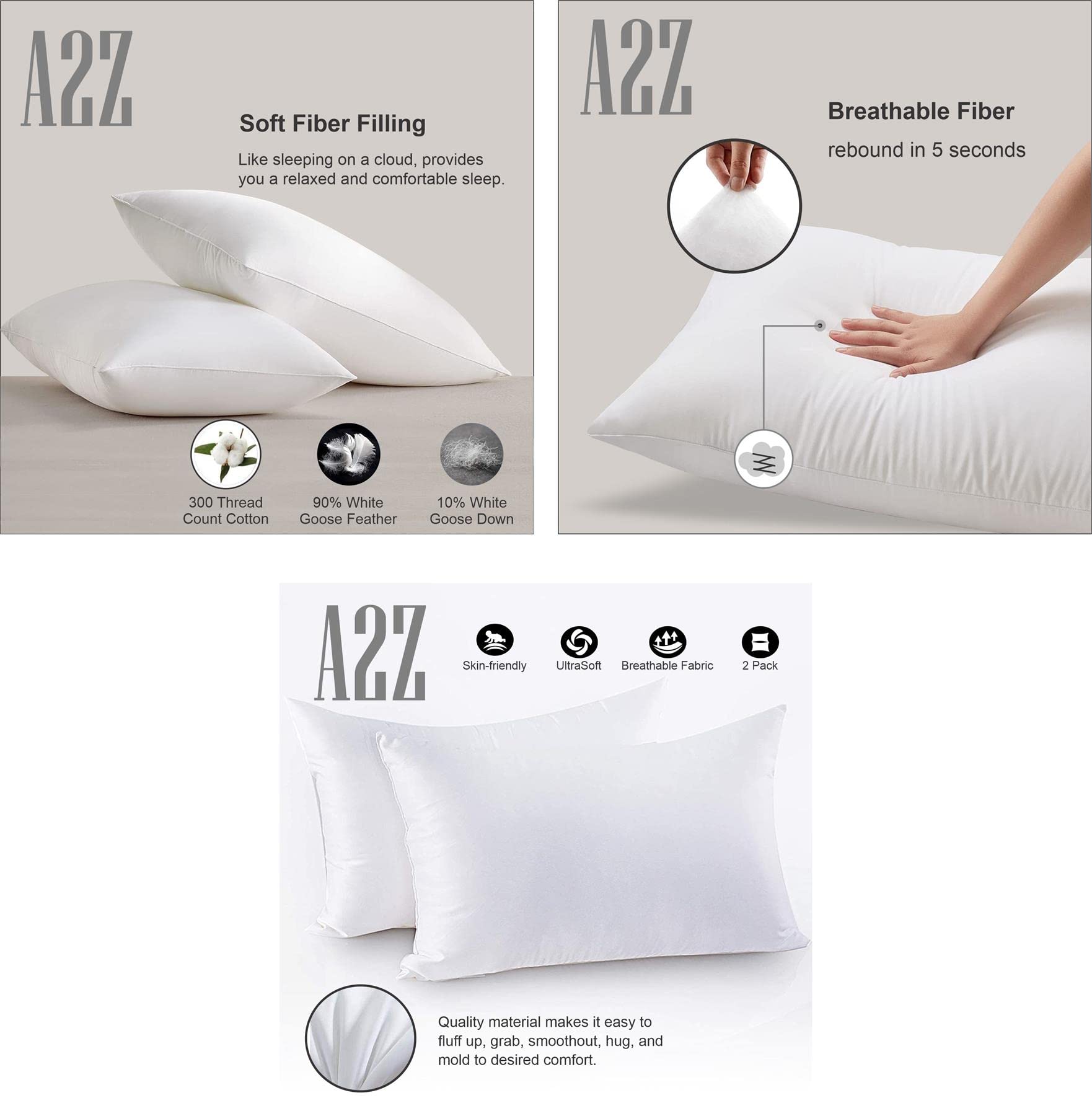 A2Z Easy Iron Percale Fitted Sheet Cotton Single Double King Super King Bed Sheet, Natural, Pair Of Pillowcase - Image 2