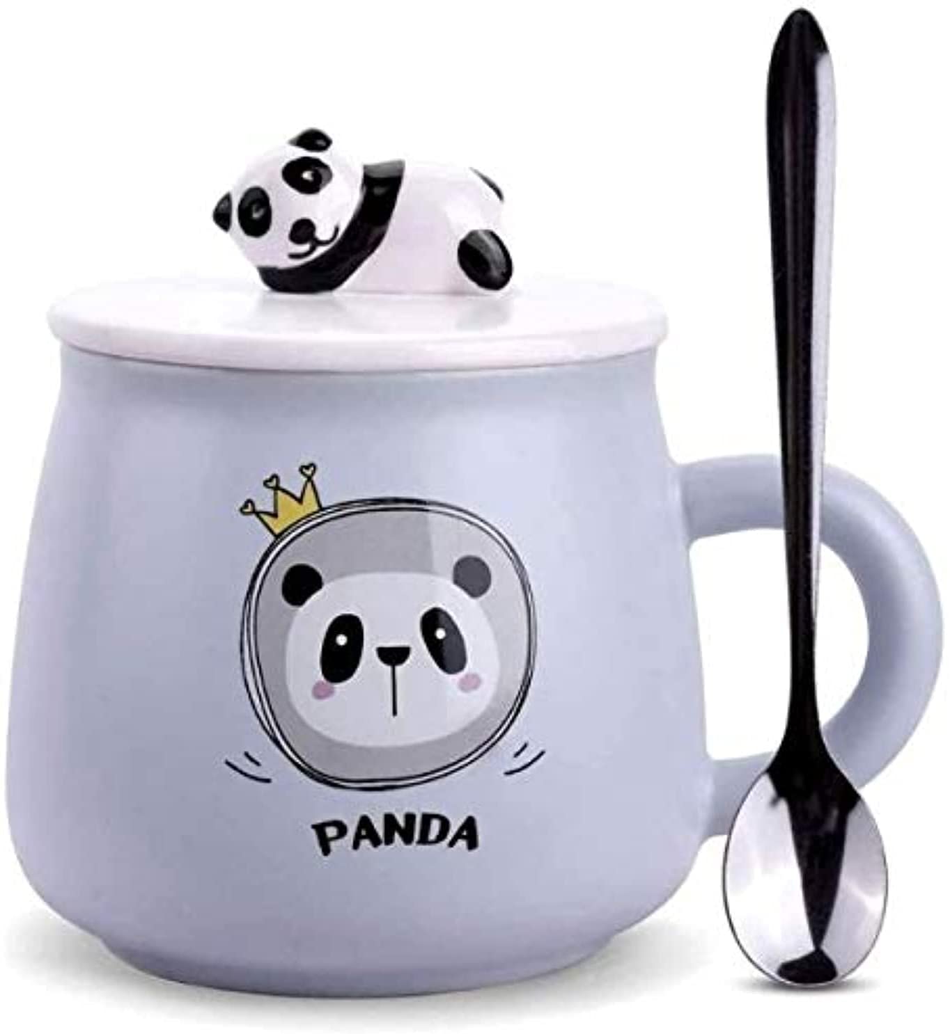 Ceramic Panda Printed Purple Coffee Mug with Lid and Spoon, 350 ml