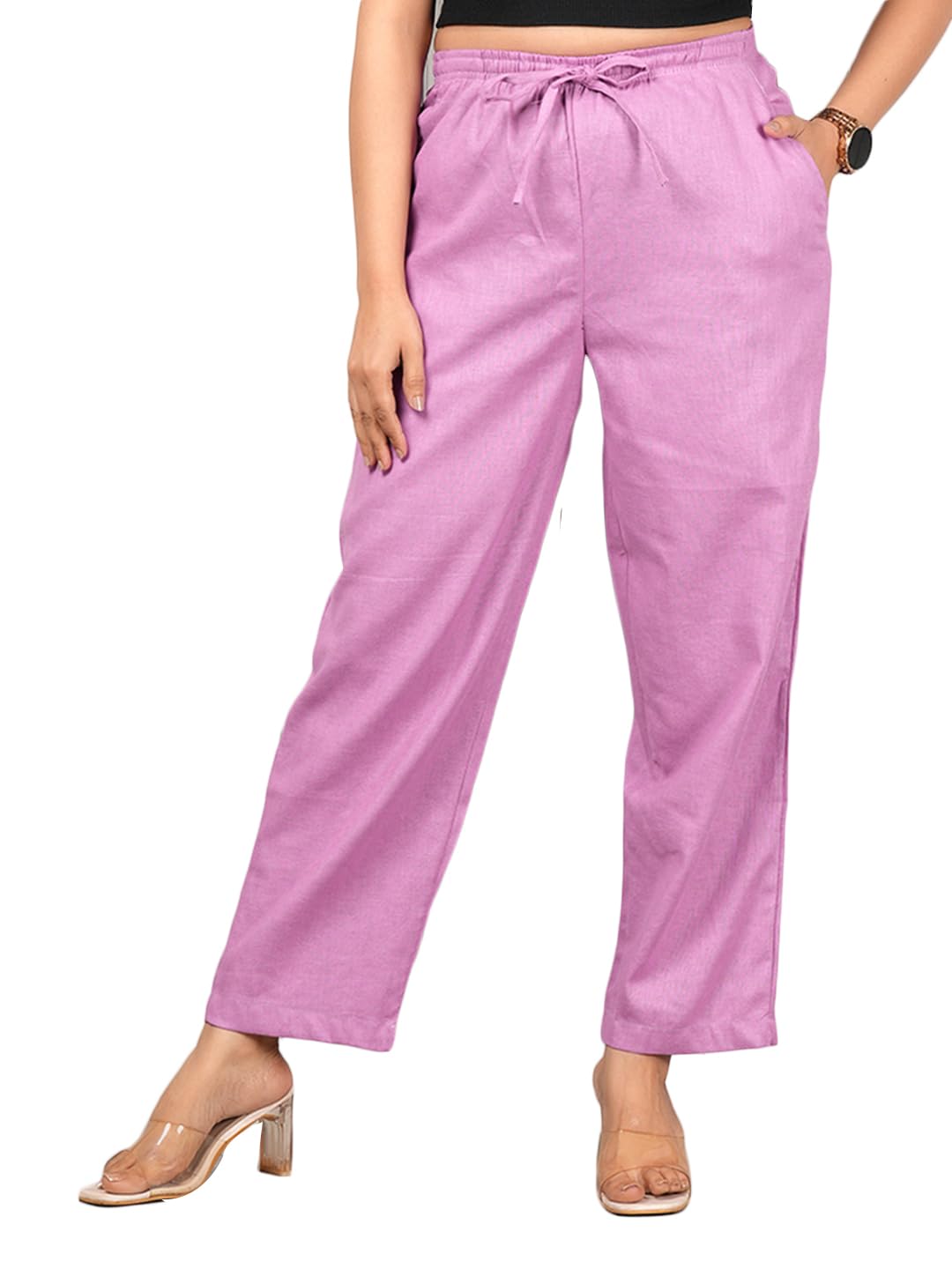 Women's Linen Solid Pyjamas Pants | Lower/Lounge Wear, Soft Night Wear Pajama Pant for Women(P-88563PURPLE)-image-9