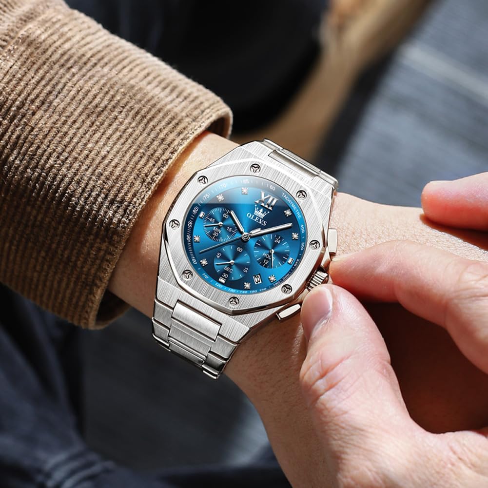 OLEVS Mens Luxury Watches Stainless Steel Dress Watches for Men,Octagon Large Wrist Analog Quartz Watch,Fashion Waterproof Man Watch Gold/Black/Silver/Blue/Brown Dial Relojes para Hombres - Image 7