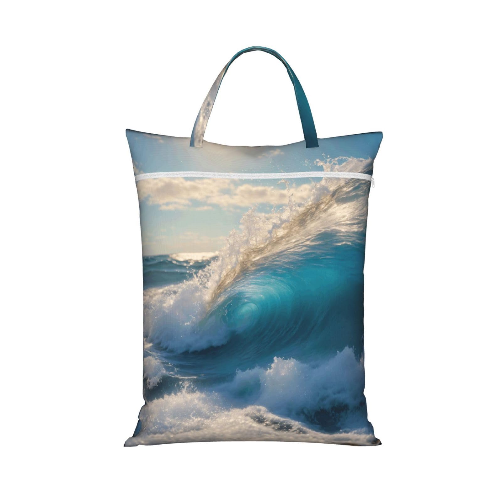 Pphgut 1 Pc Ocean Sea Wave Print Travel Laundry Bag Portable Dirt Clothes Bags Daily Hiking Camping Vacation