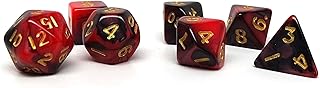 10mm Mini Polyhedral Dice Collection - Includes one D20, D12, D10, D8, D6, D4, and D00 (Black and Red Swirl)