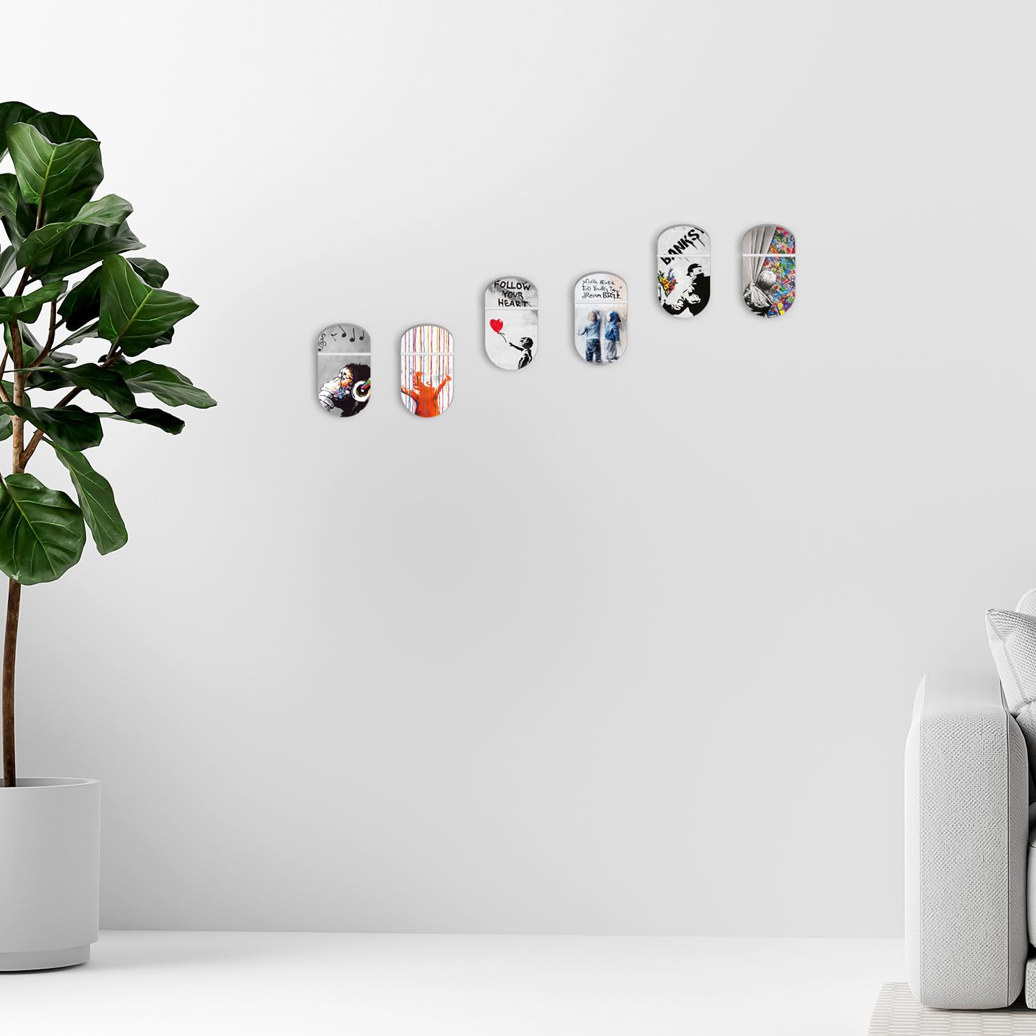 Appendiabiti Adesivi Da Parete Banksy - 6 Pezzi In Acrilico, Design Moderno - Foto 2