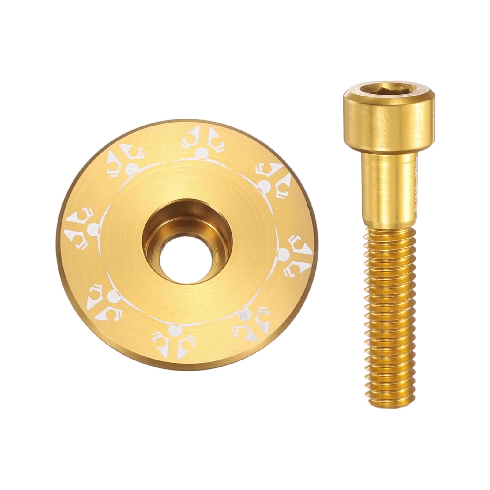 sourcing map 2pcs Bicycle Headset Stem Top Cap 1-1/4" (31.8mm) OD Aluminum Alloy Cycling Headset Stem Cover Snowflake Pattern with M6 Bolt for Mountain Bike Road Bike MTB, Gold