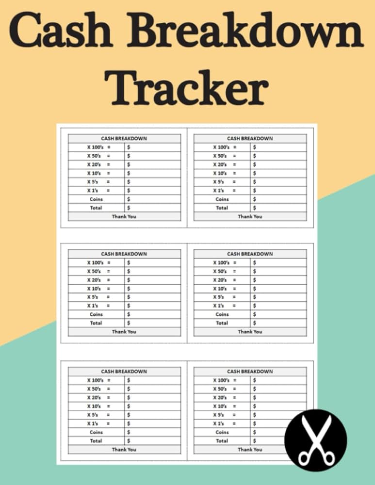 Amazon.com: Cash Breakdown Tracker: Cash Breakdown Cards, Money Breakdown Logbook, Cash Breakdown Teller Slip, Cash Breakdown sheets, 8.5 x 11 Inches: 9798758211946: publishing, tromit: Books amazon-com-cash-breakdown-tracker-cash-breakdown-cards-money-breakdown-logbook-cash-breakdown-teller-slip-cash-breakdown-sheets-8-5-x-11-inches-9798758211946-publishing-tromit-books