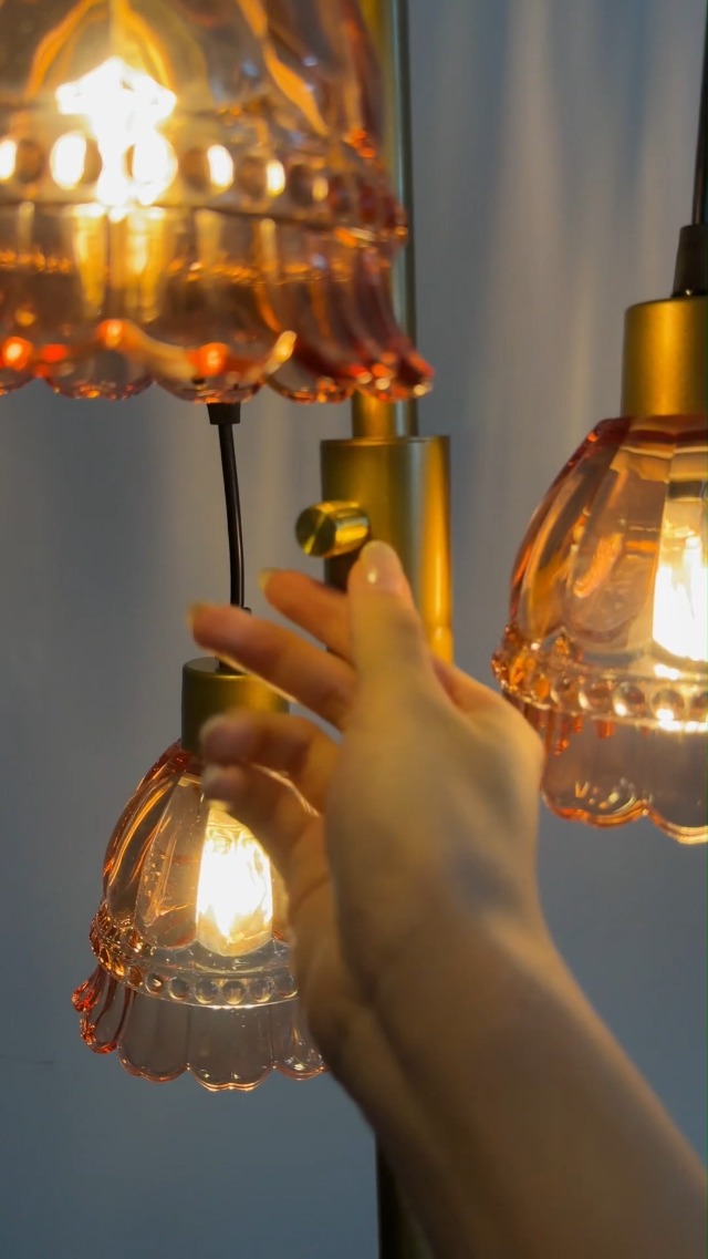 Image of Lightdot 3-Lights Red Glass Floor Lamp Dimmable Gold Floor Lamps Unique