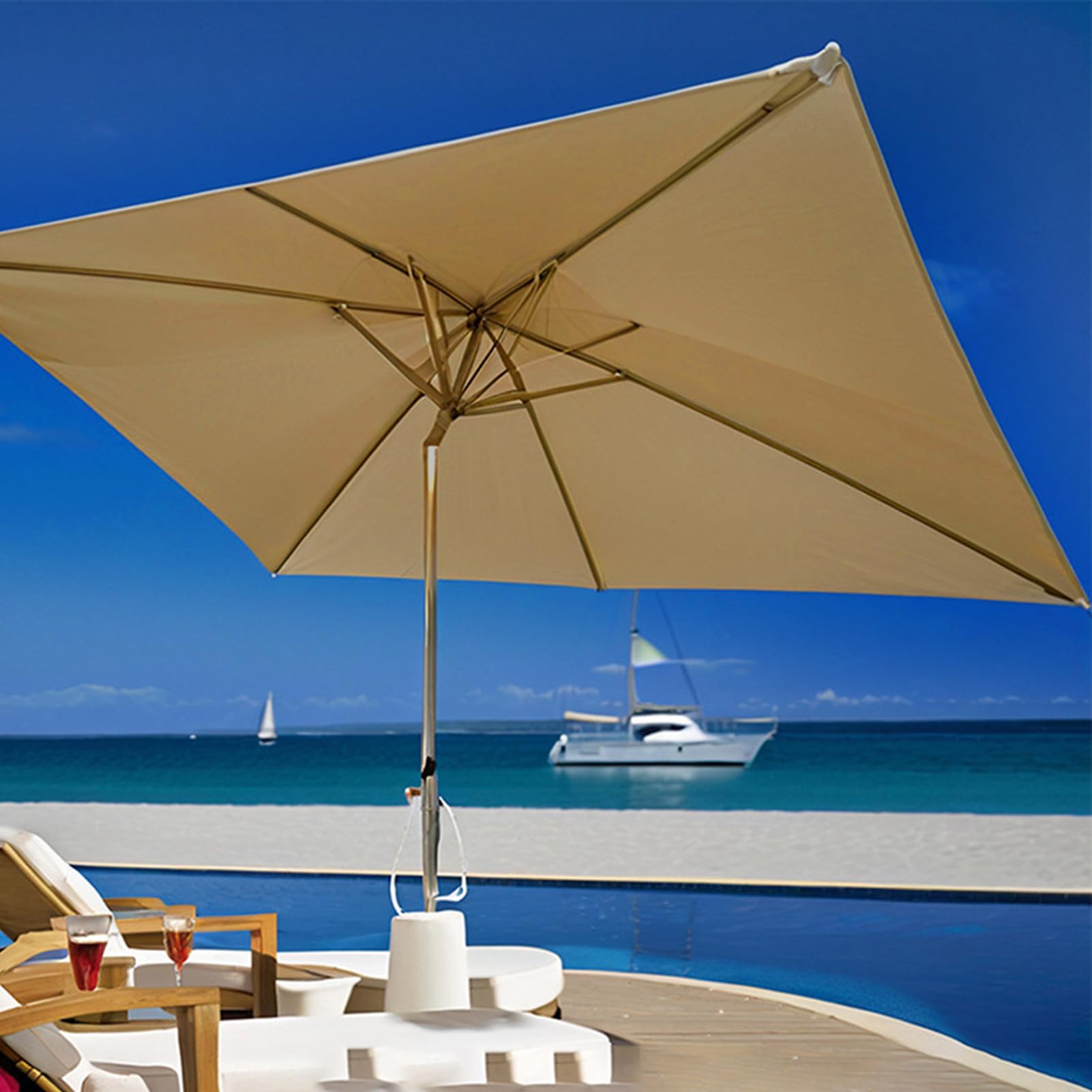 Copertura per Ombrellone da Esterni Tessuto Impermeabile con 6 Stecche | Ombrellone Quadrato Da 200x300 Cm per Spiaggia, Piscina, Terrazzo, Balcone, Prato, Mercato, Copertura per