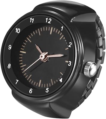 JewelryWe Quartz Casual Finger Watch Men Women Black Stainless Steel Elastic Strap Round Analog Quartz Watch Unisex Clear and Easy-to-Read Arabic Numerals Dial Finger Watch for Mothers Day