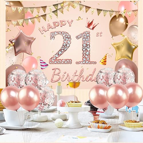 Miniatura 5 de Cartel de tela con texto en inglés Happy 21st Birthday para niñas y jóvenes de 21 años, cartel de tela para fiesta de cumpleaños de mujer joven,