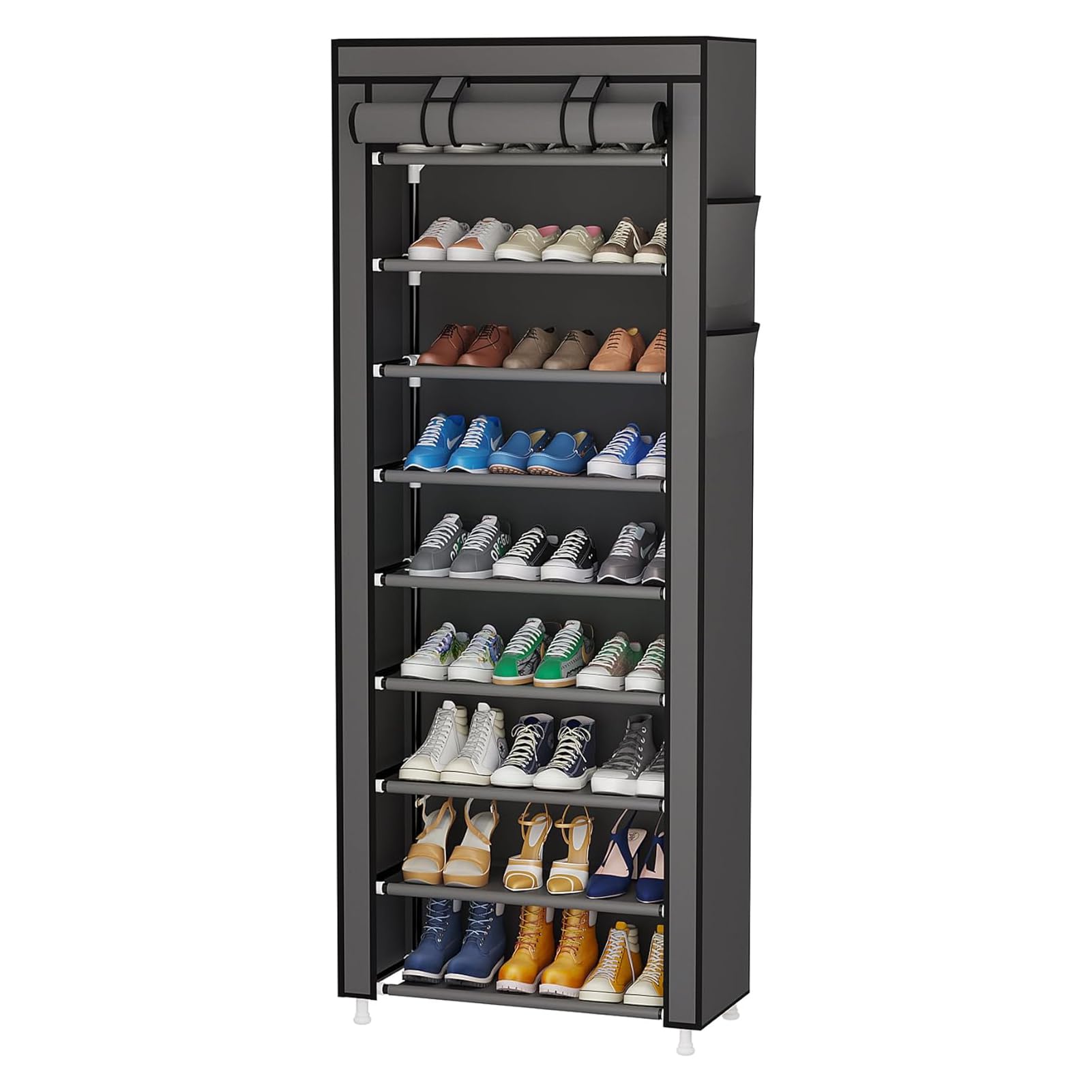 U-HOOME 10-Tier Shoe Rack Storage Box with Cover, Sturdy & Durable Shoe Organizer Holds 20-22 Pairs Shoes & Boots, Space-Saving Shoe Shelf for Closet (Gray)