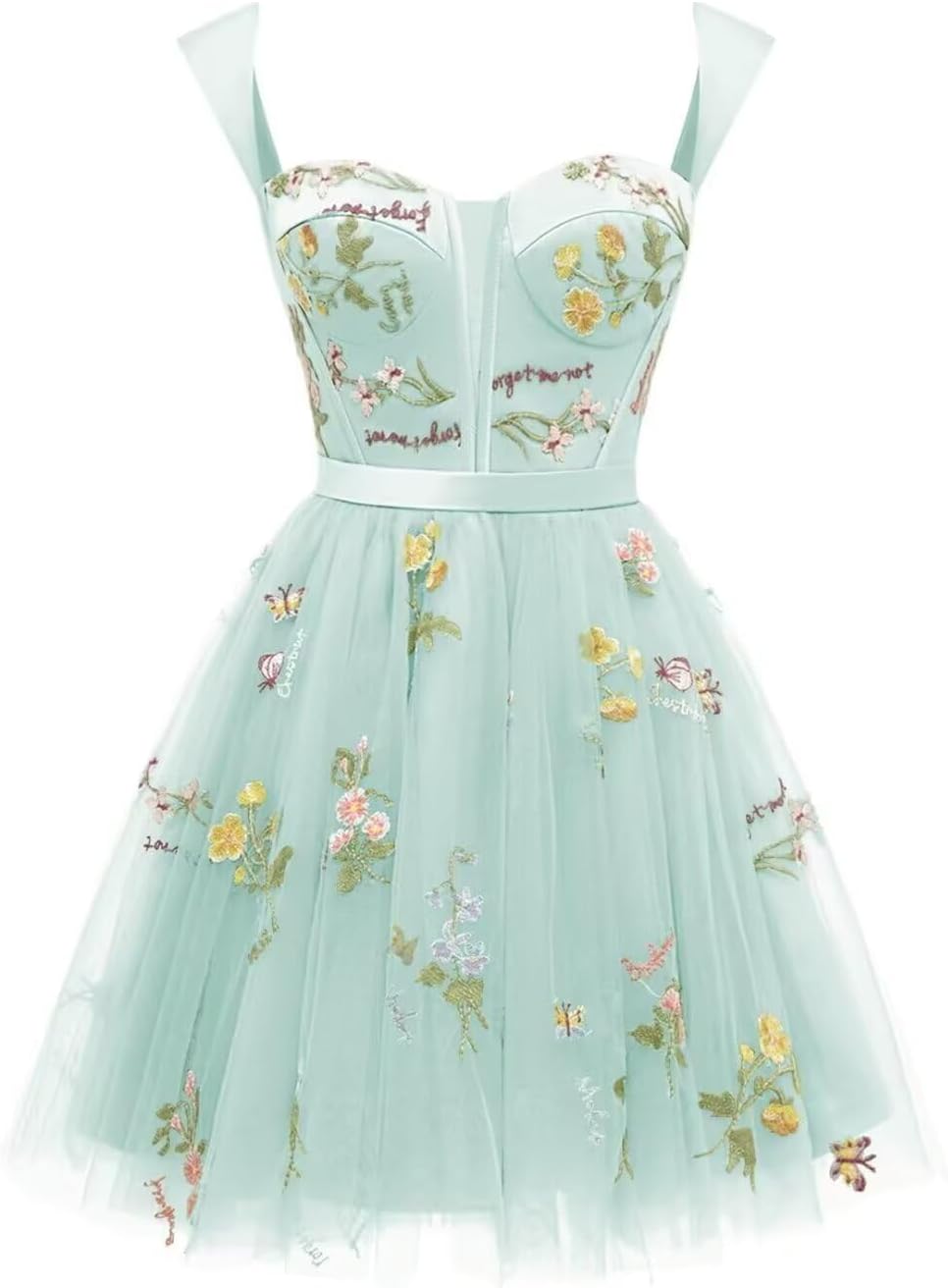 A Line Short Tulle Homecoming Dress, Straps Mini Floral Party Cocktail Gratulation Dress for Women